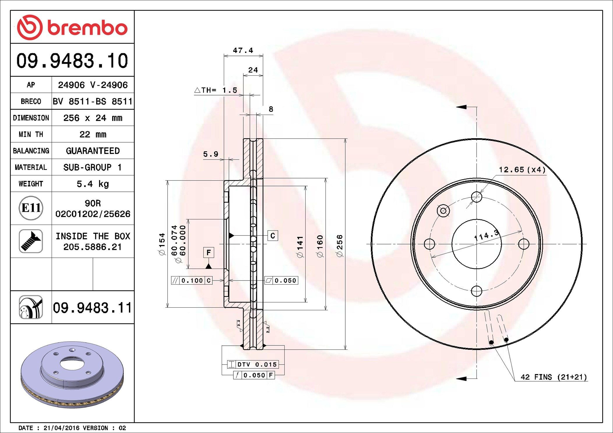 Disco do freio dianteiro Brembo 09948311 preço, a partir de 33,64 USD