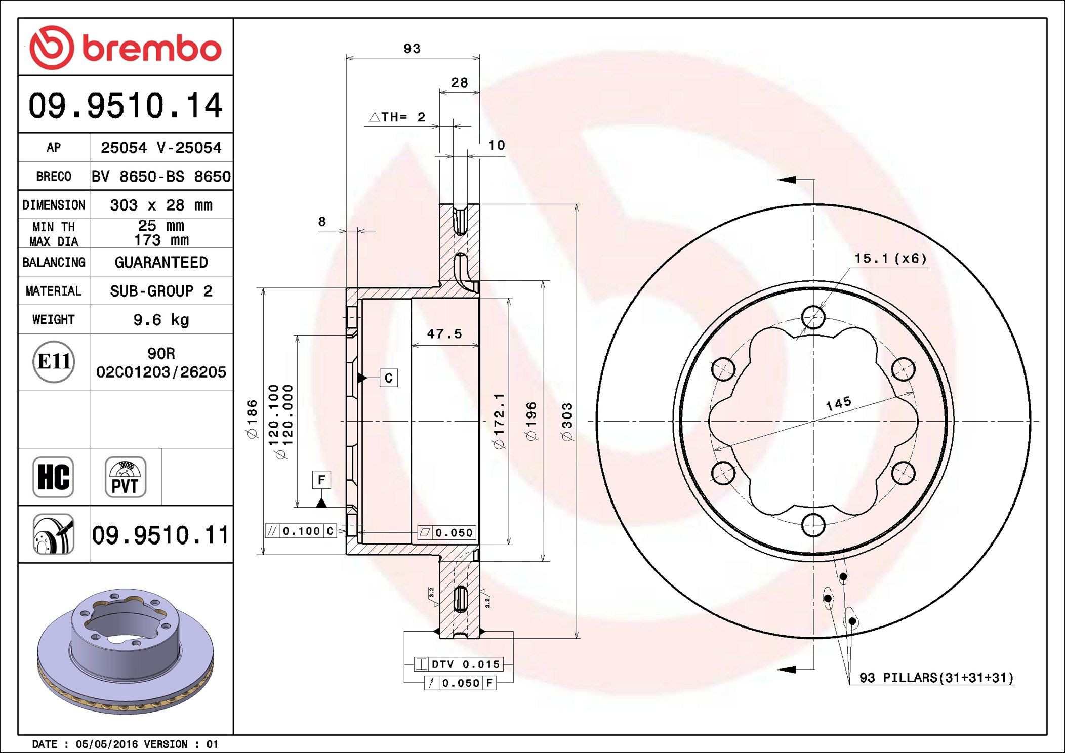 Disco do freio traseiro Brembo 09951014 preço, a partir de 65,29 USD