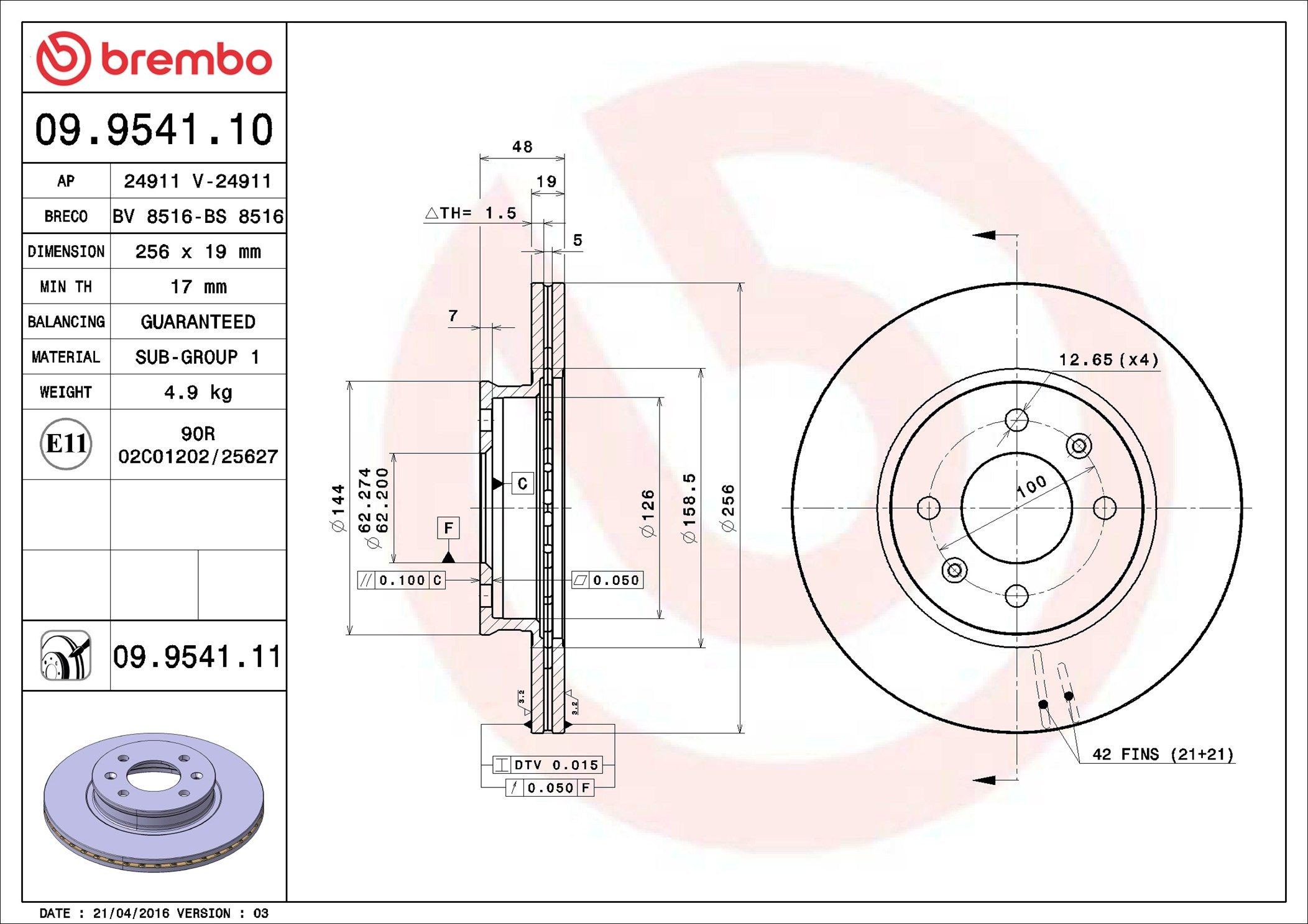 Disco do freio dianteiro Brembo 09954111 preço, a partir de 68,49 USD