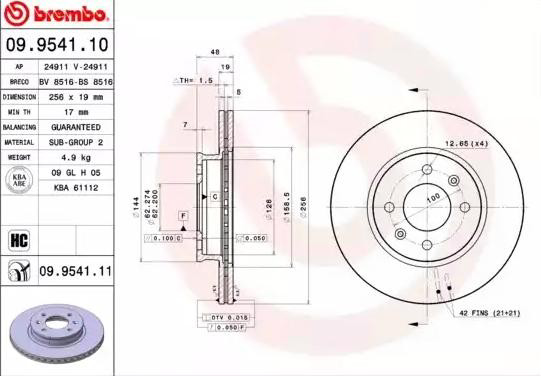 Disco do freio dianteiro 09954111 Brembo