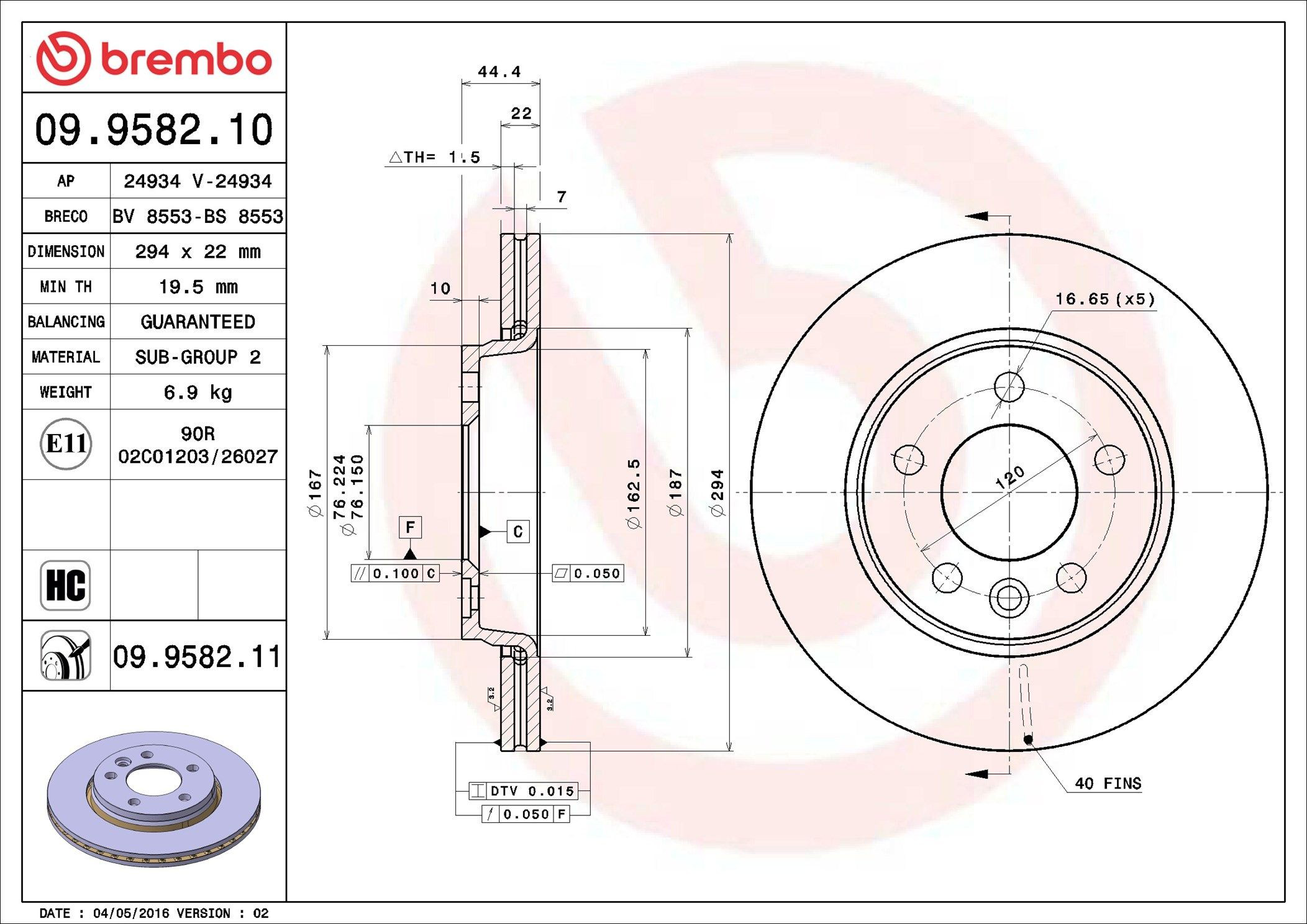 09958210 Brembo Disco do freio traseiro