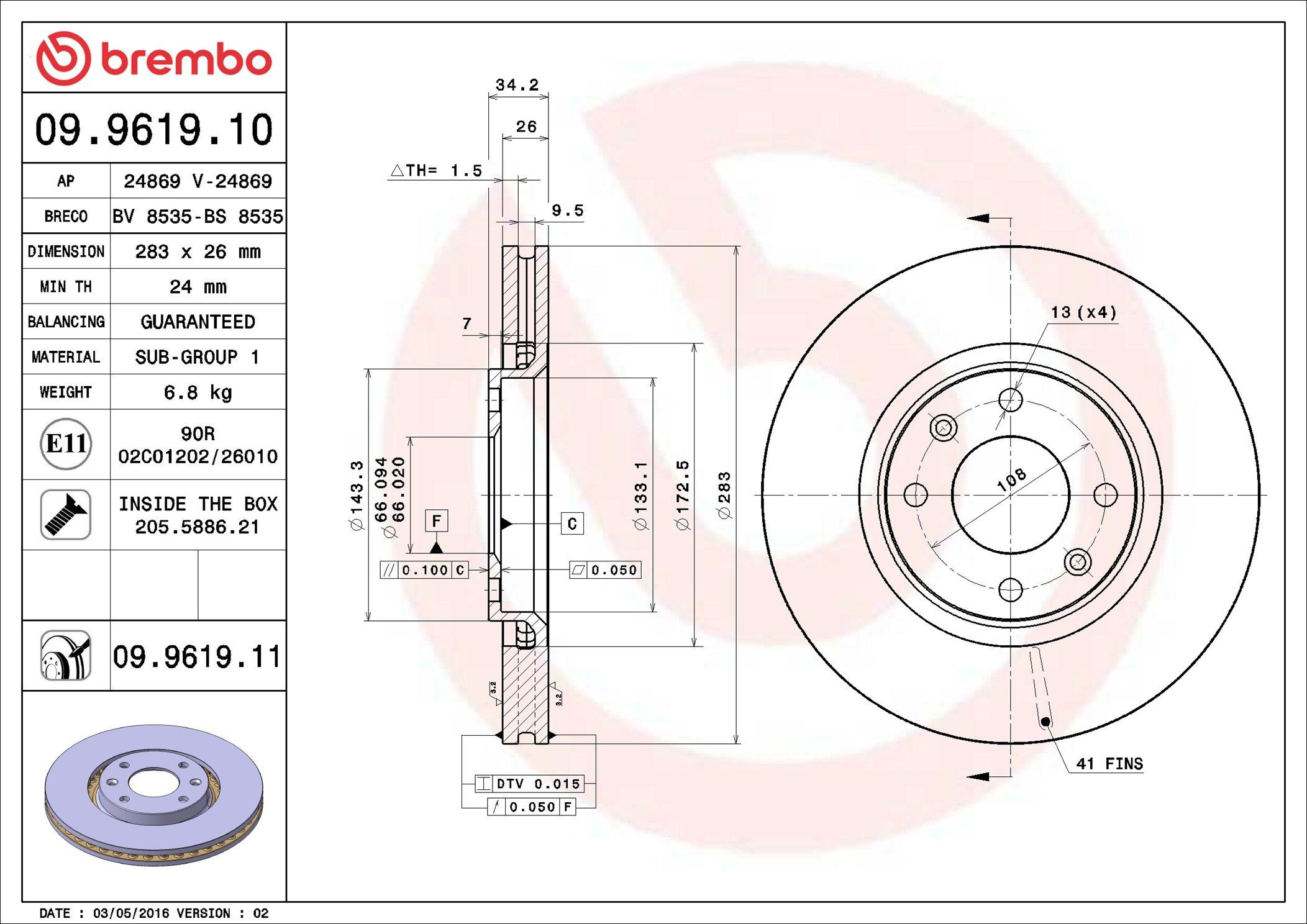 Disco do freio dianteiro Brembo 09961910 preço, a partir de 50,26 USD