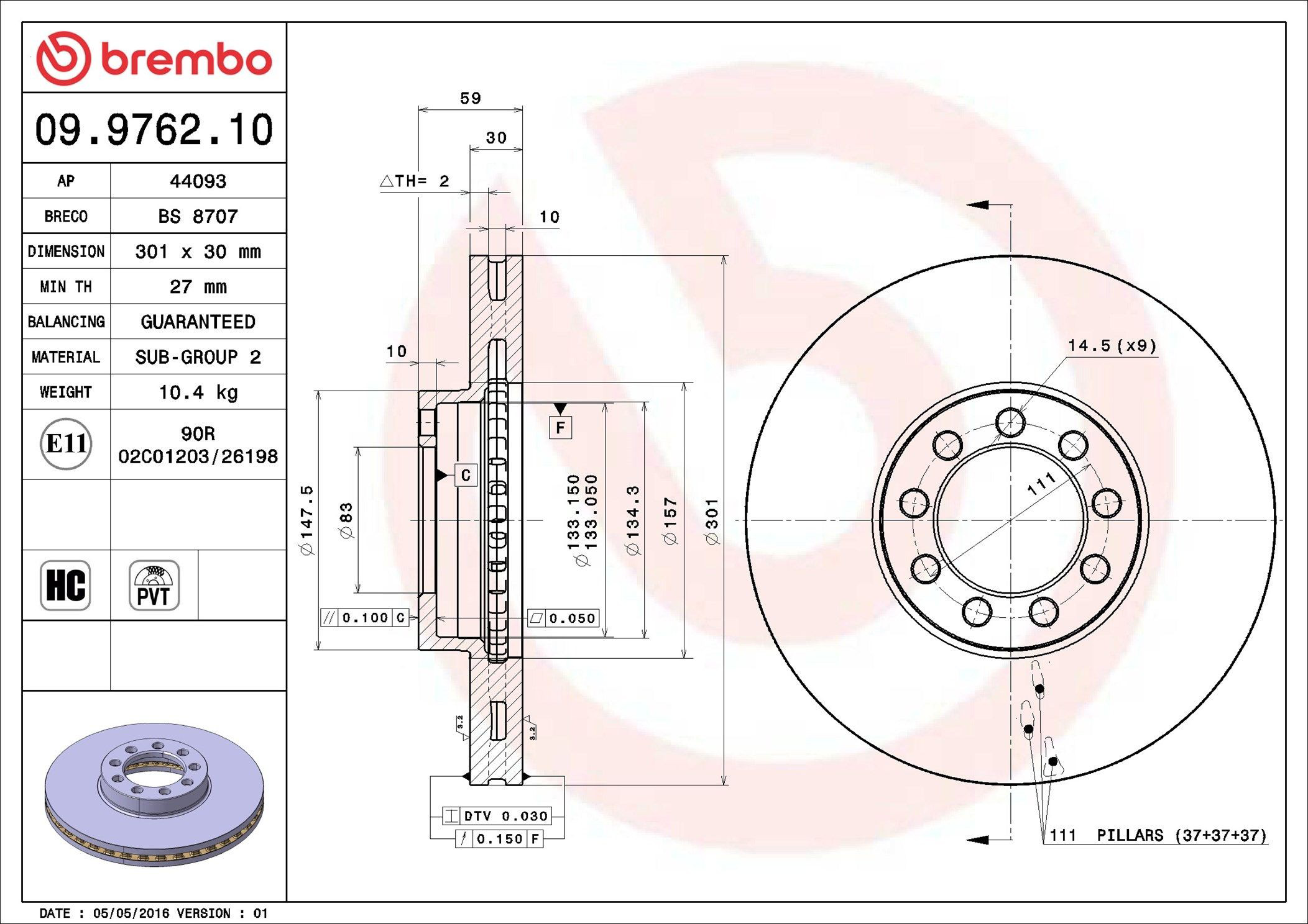 Disco do freio dianteiro Brembo 09976210 preço, a partir de 70,95 USD