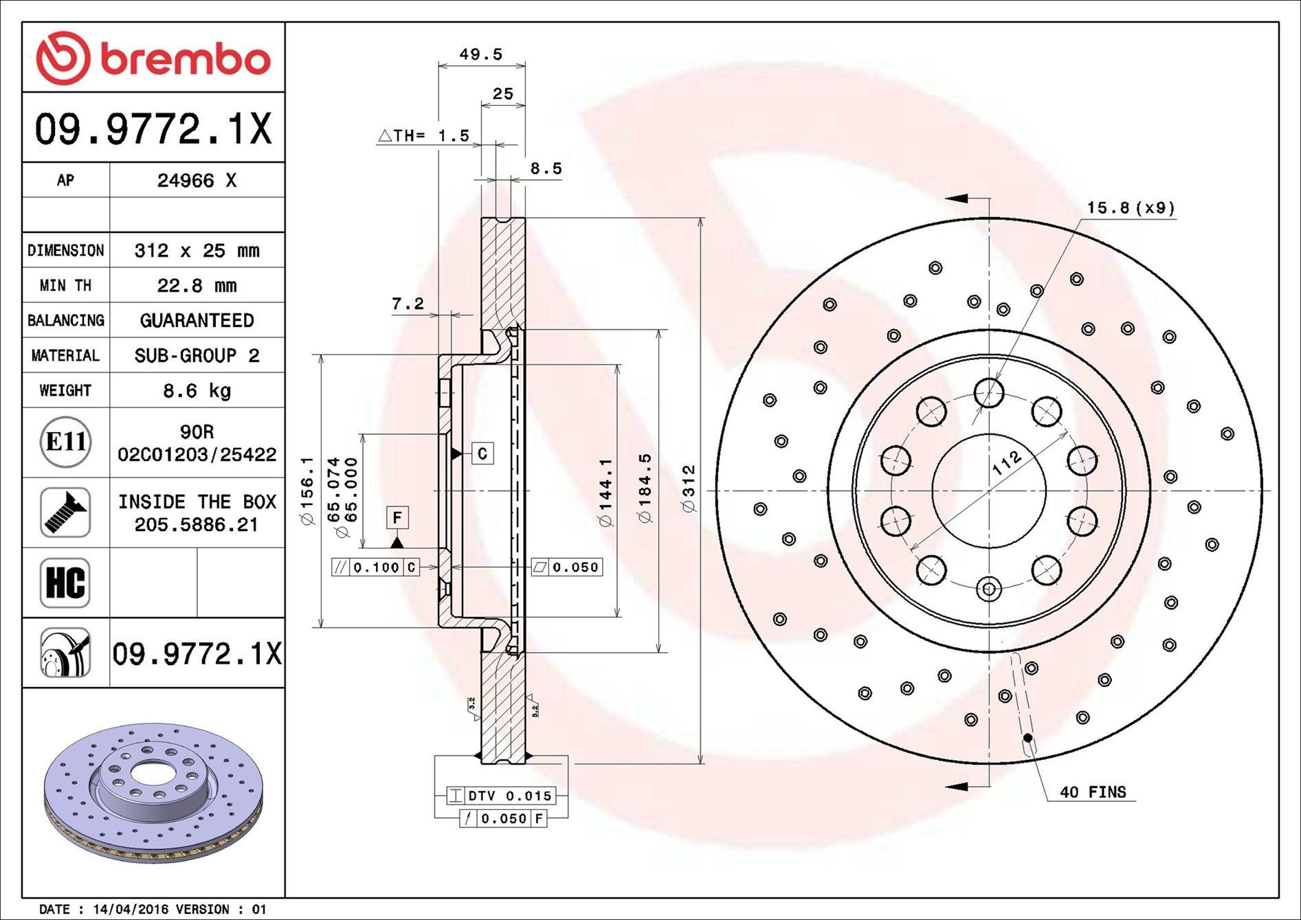 Disco do freio dianteiro Brembo 0997721X preço, a partir de 63,62 USD