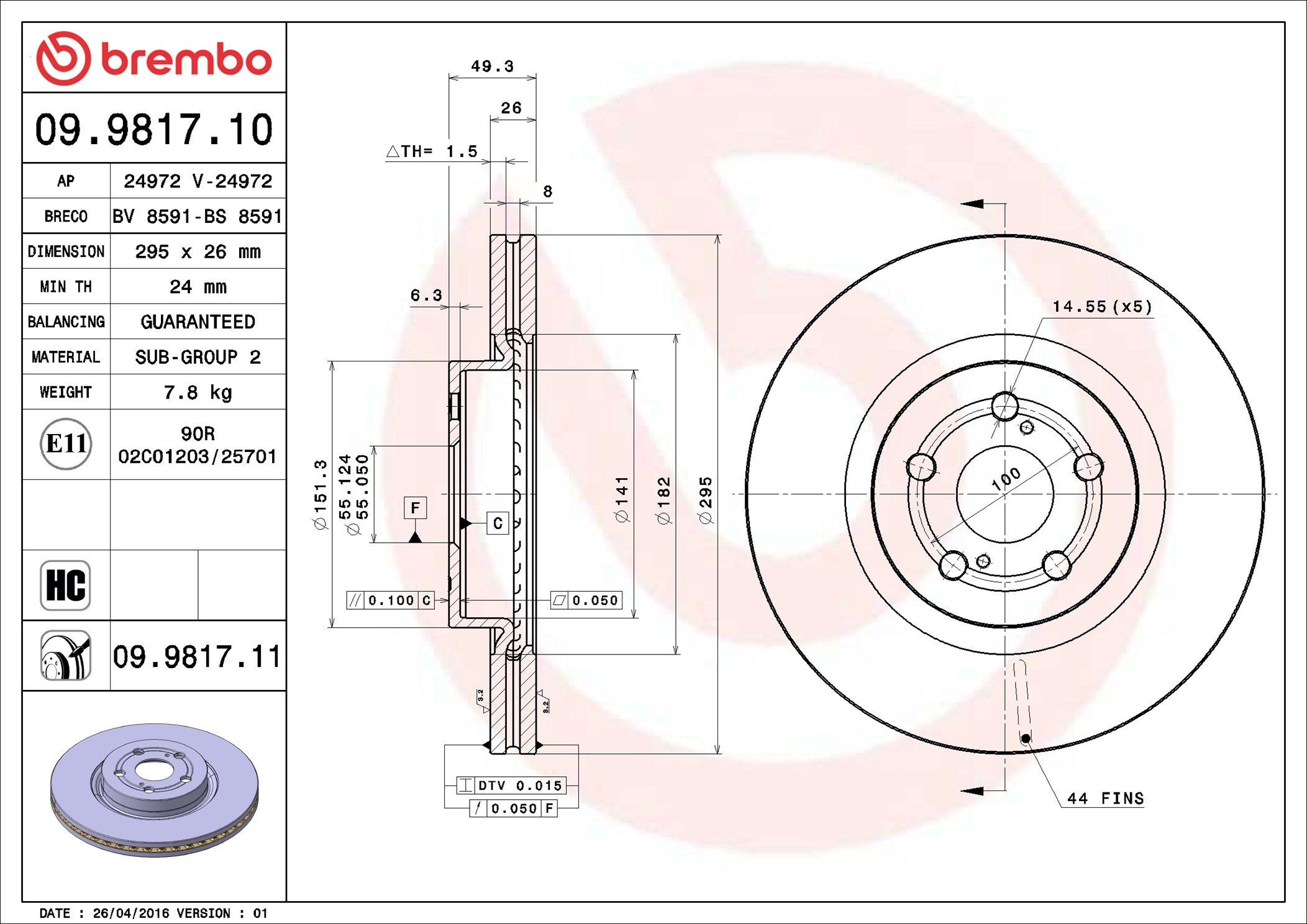 Disco do freio dianteiro Brembo 09981711 preço, a partir de 61,07 USD