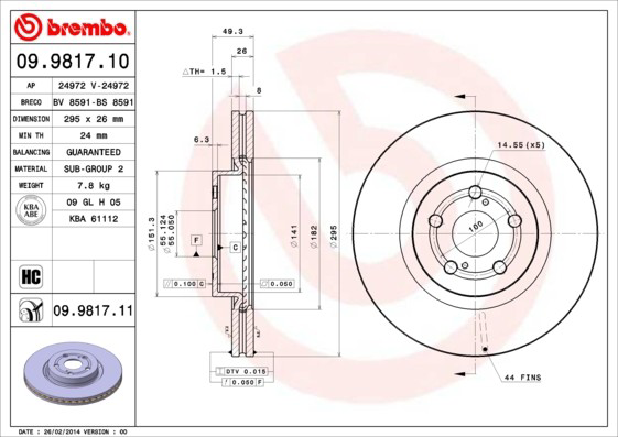 Disco do freio dianteiro Brembo 09981711 preço, a partir de 61,07 USD