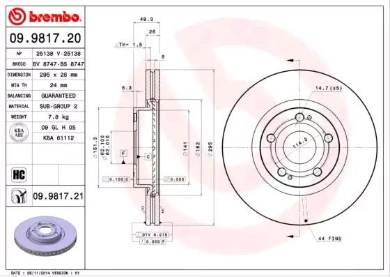 Disco do freio dianteiro 09981720 Brembo