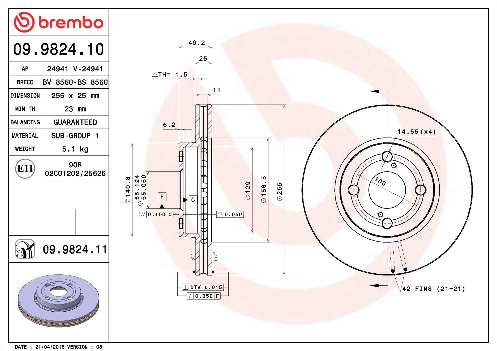 Disco do freio dianteiro Brembo 09982410 preço, a partir de 41,30 USD