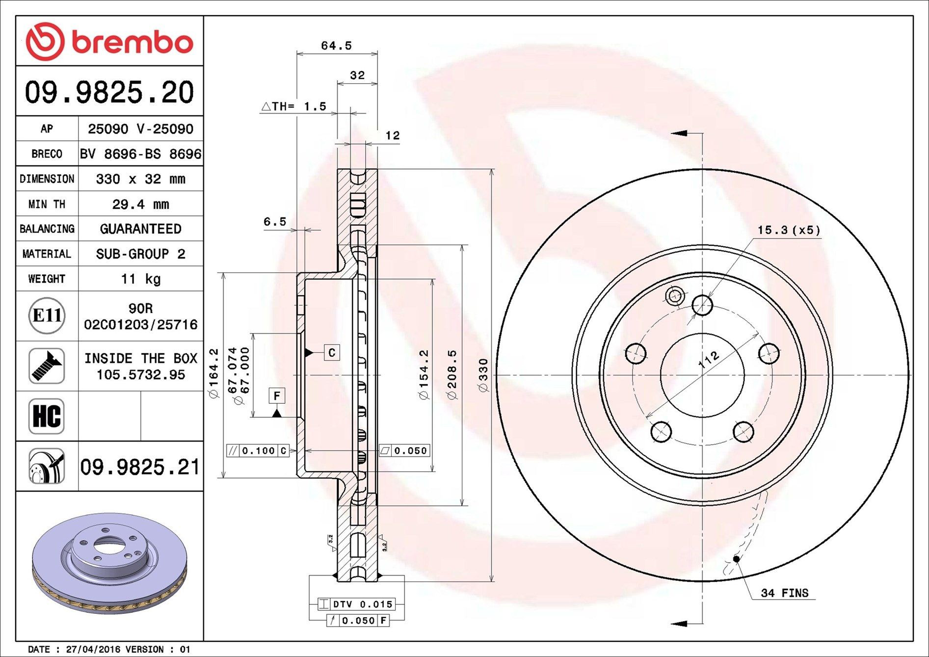 09982521 Brembo Disco do freio dianteiro