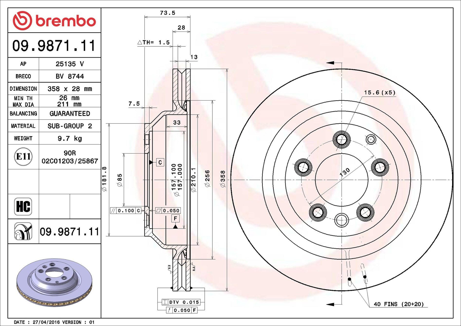 Disco do freio traseiro Brembo 09987111 preço, a partir de 112,07 USD