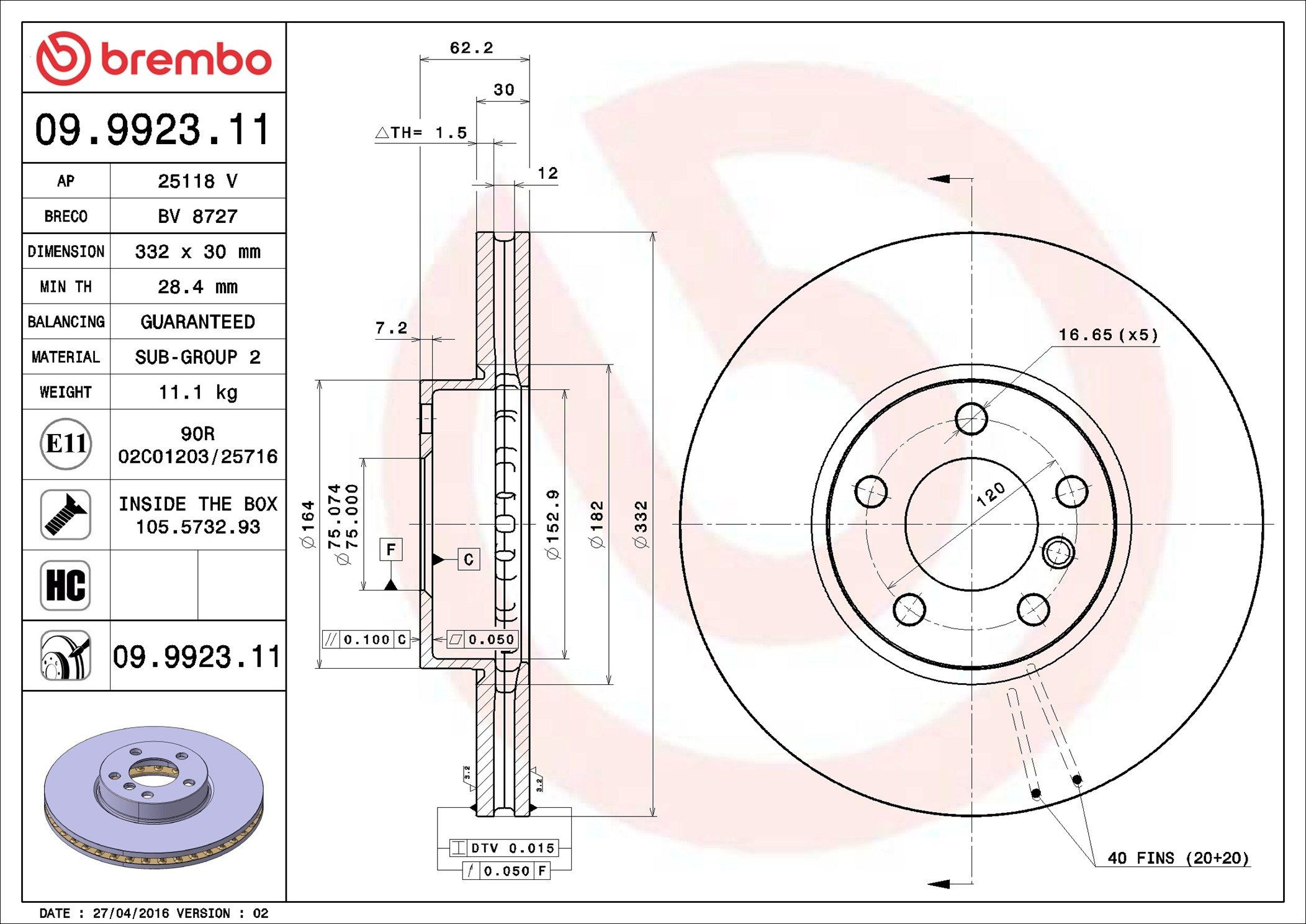 Compre 09992311 Brembo Disco do freio dianteiro