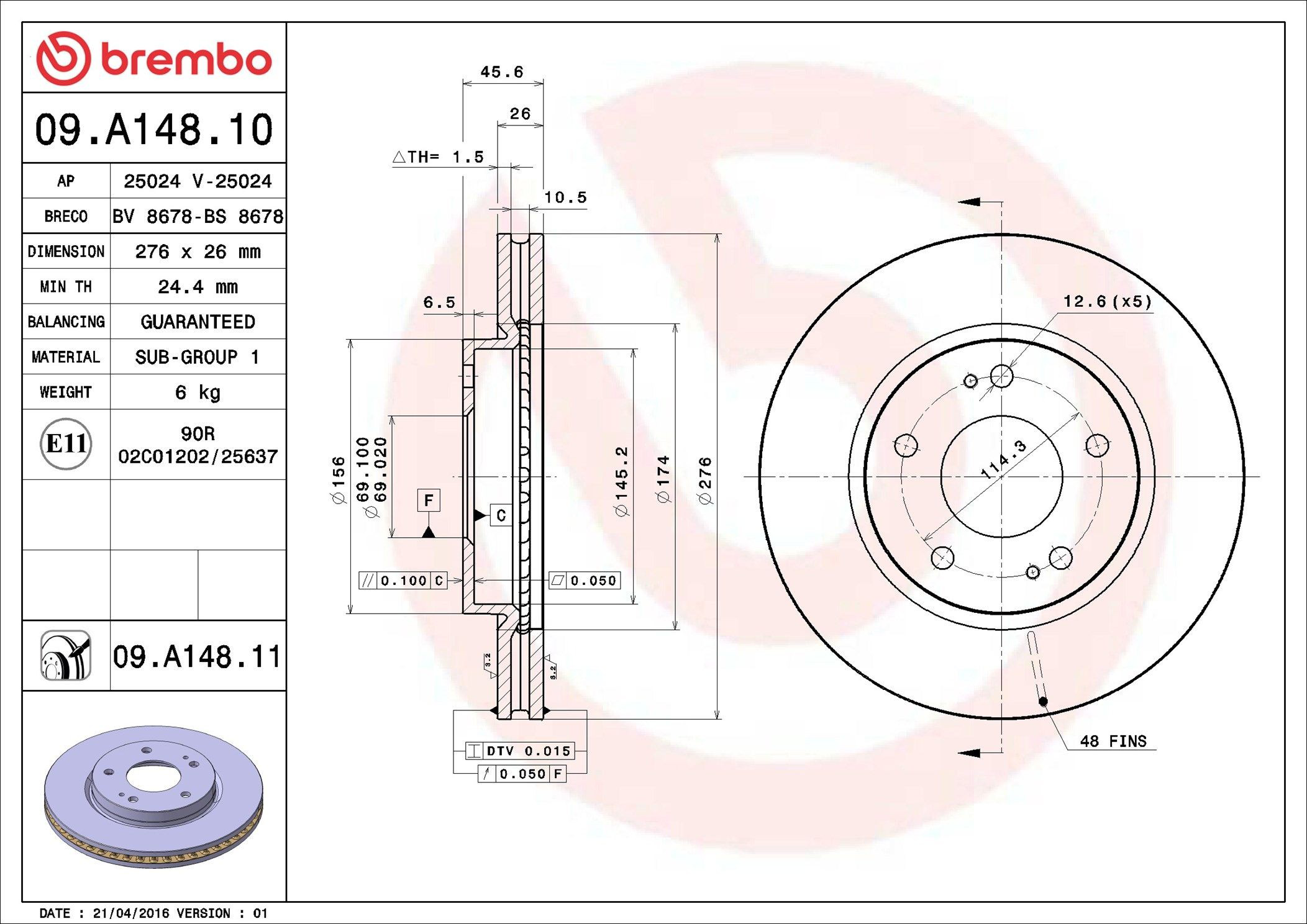 Disco do freio dianteiro Brembo 09A14811 preço, a partir de 60,33 USD