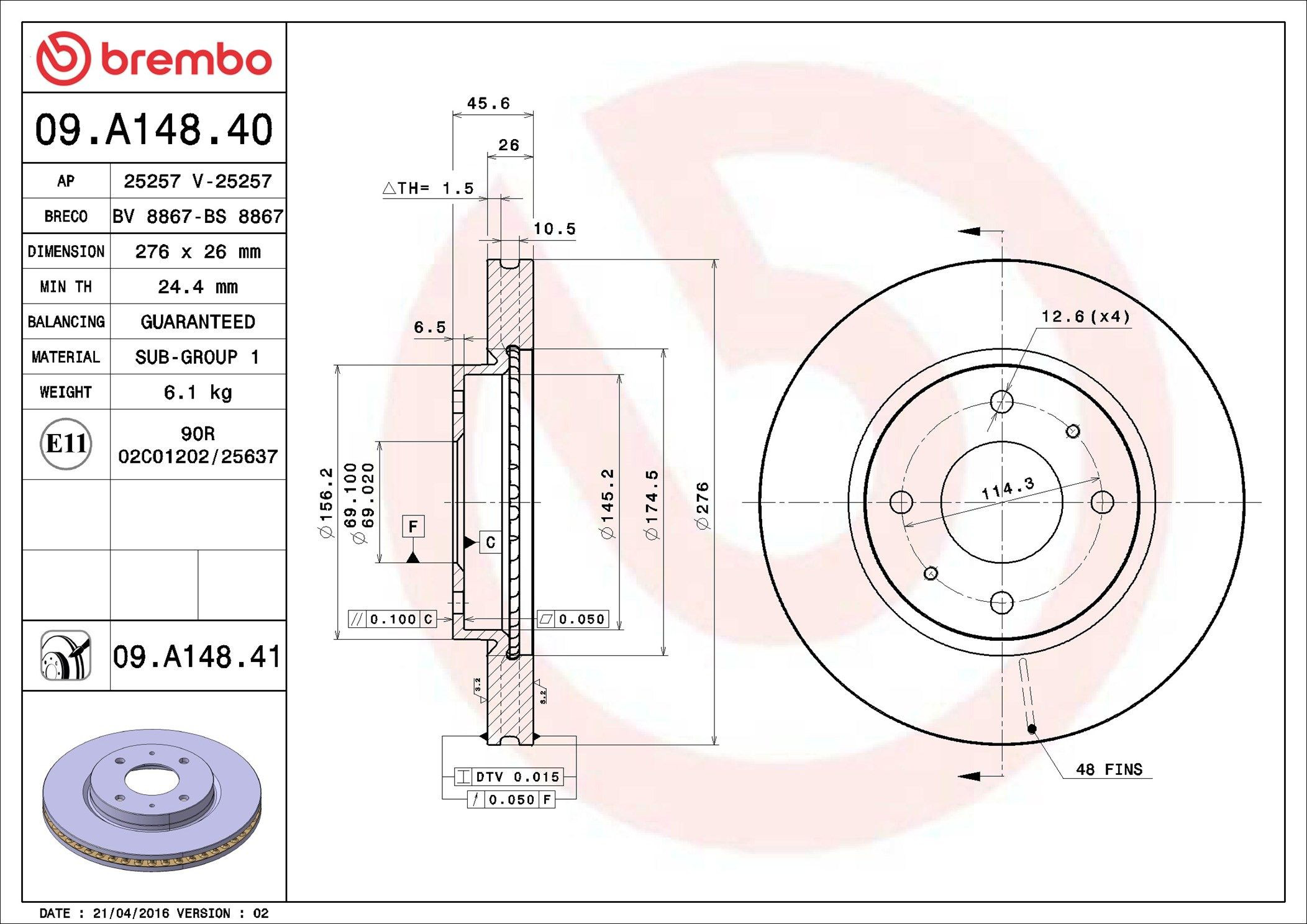 Disco do freio dianteiro Brembo 09A14841 preço, a partir de 71,85 USD