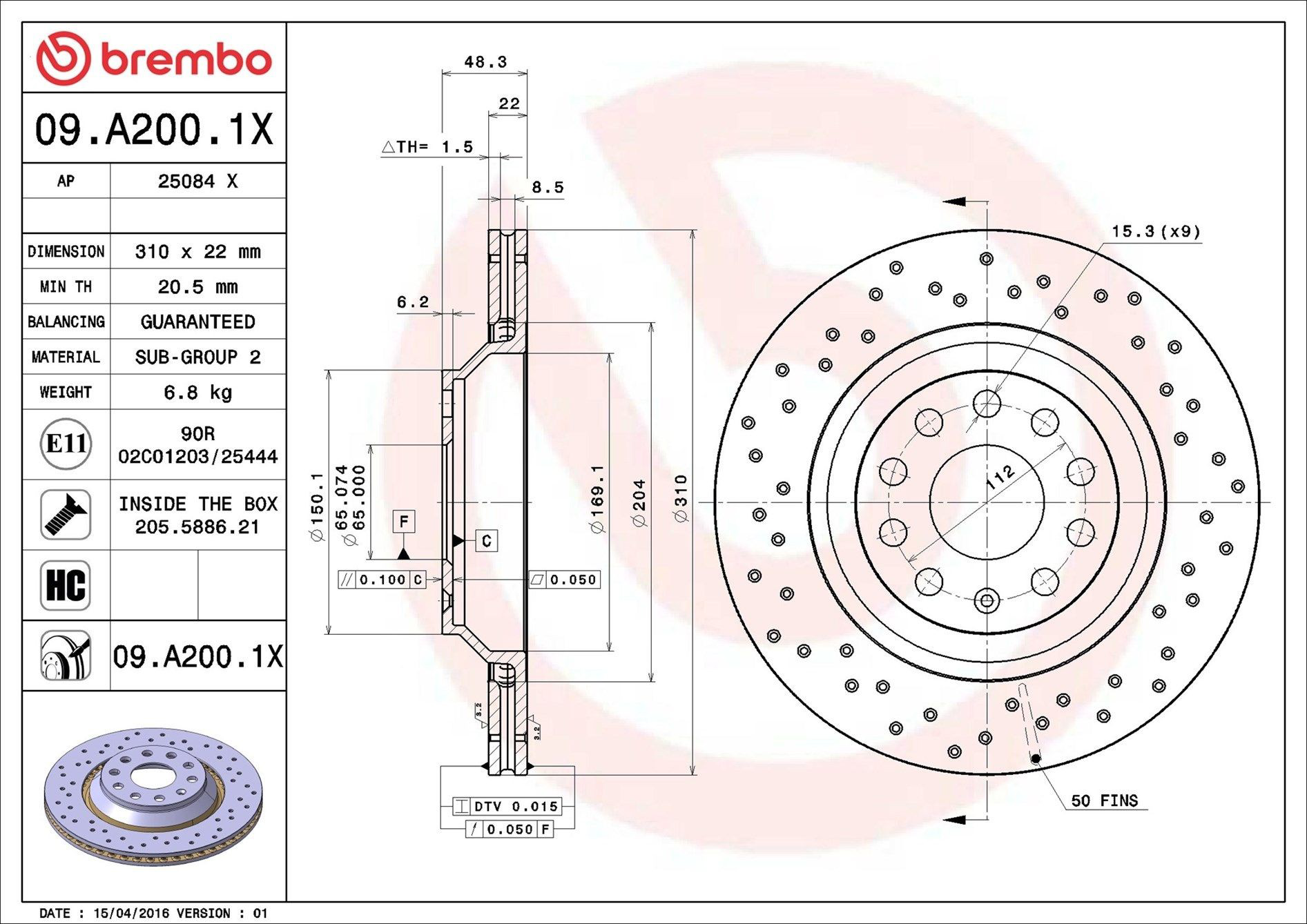 Compre 09A2001X Brembo Disco do freio traseiro