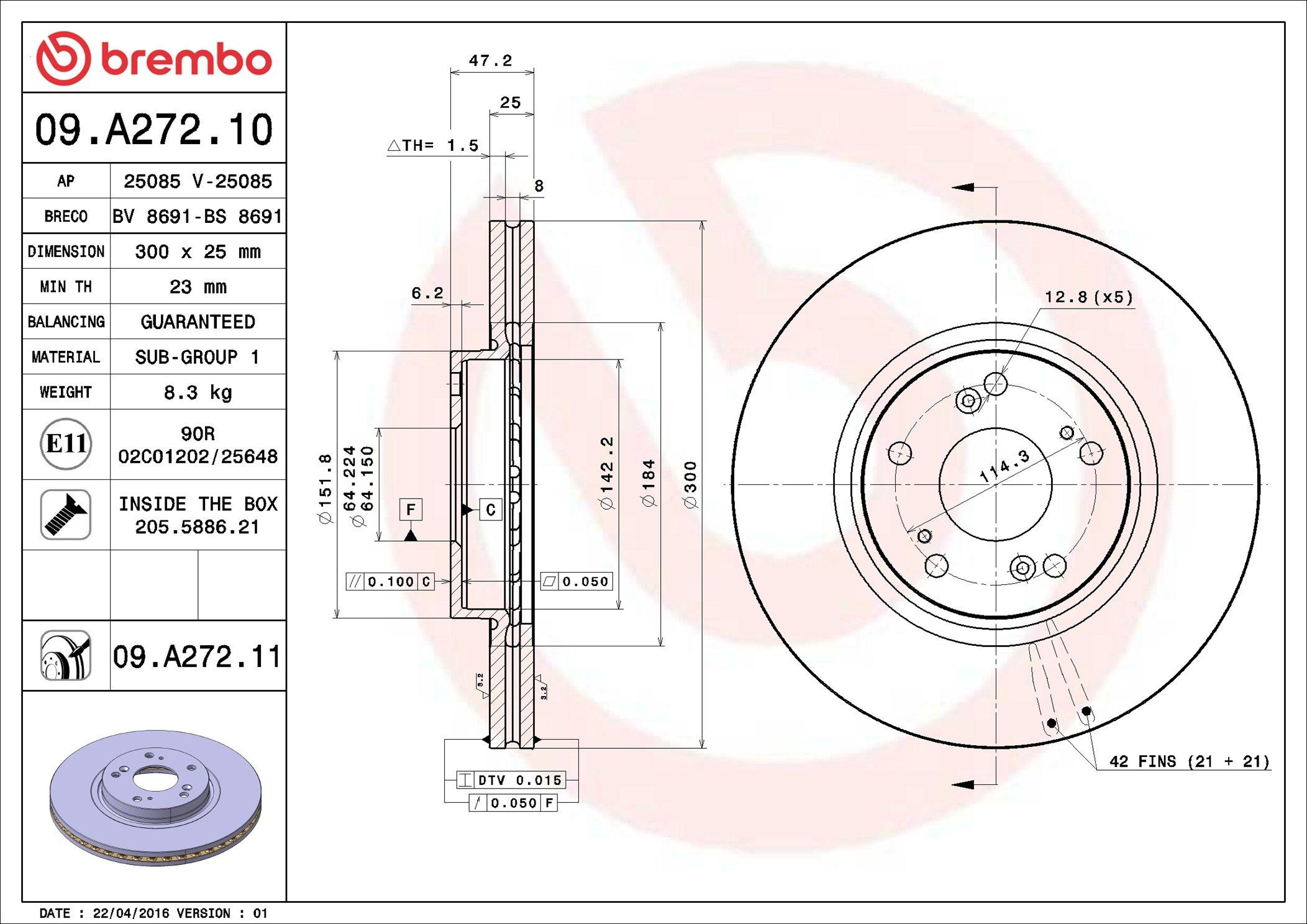 Disco do freio dianteiro Brembo 09A27211 preço, a partir de 49,51 USD