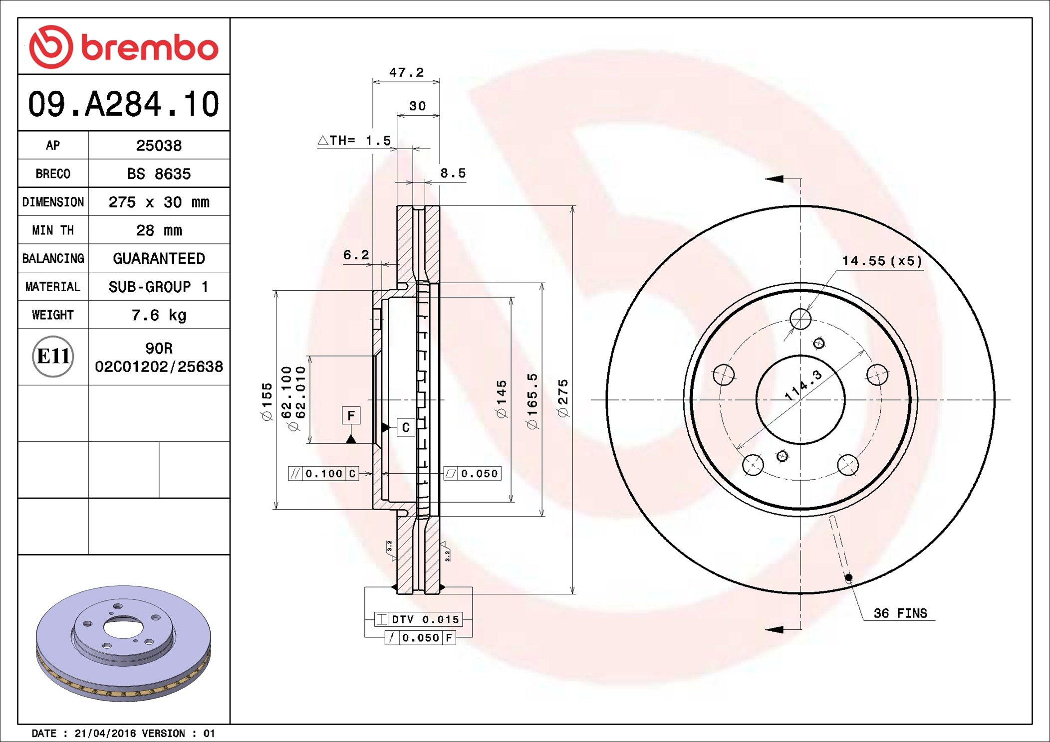 Disco do freio dianteiro Brembo 09A28410 preço, a partir de 72,96 USD