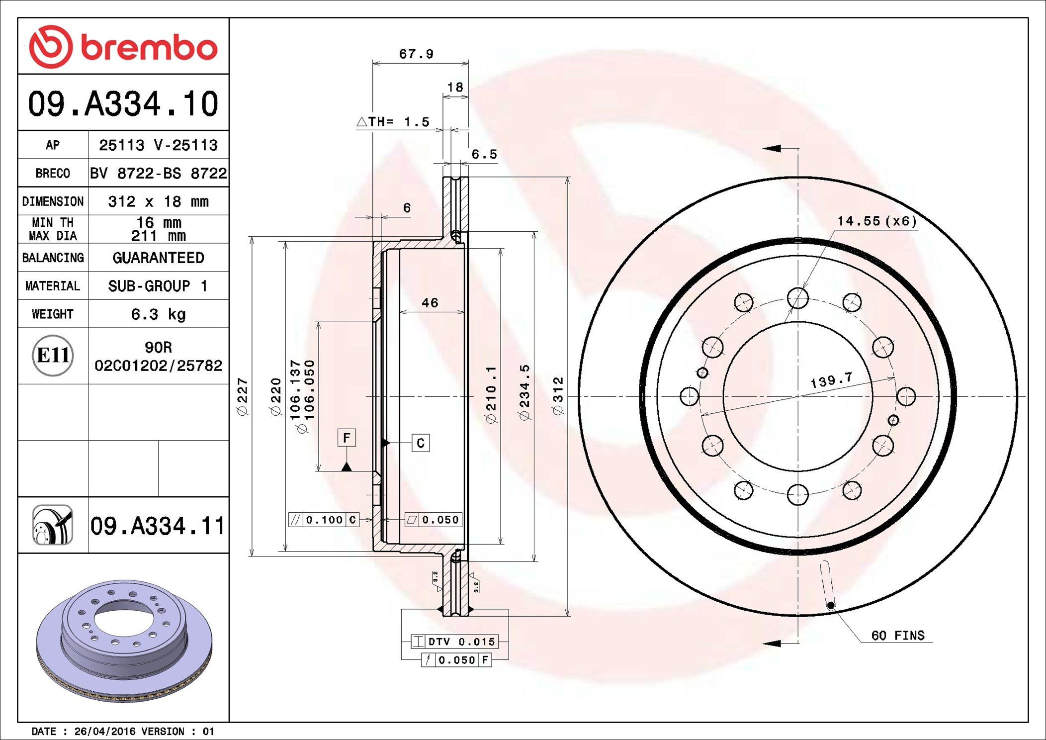 Disco do freio traseiro Brembo 09A33411 preço, a partir de 56,95 USD