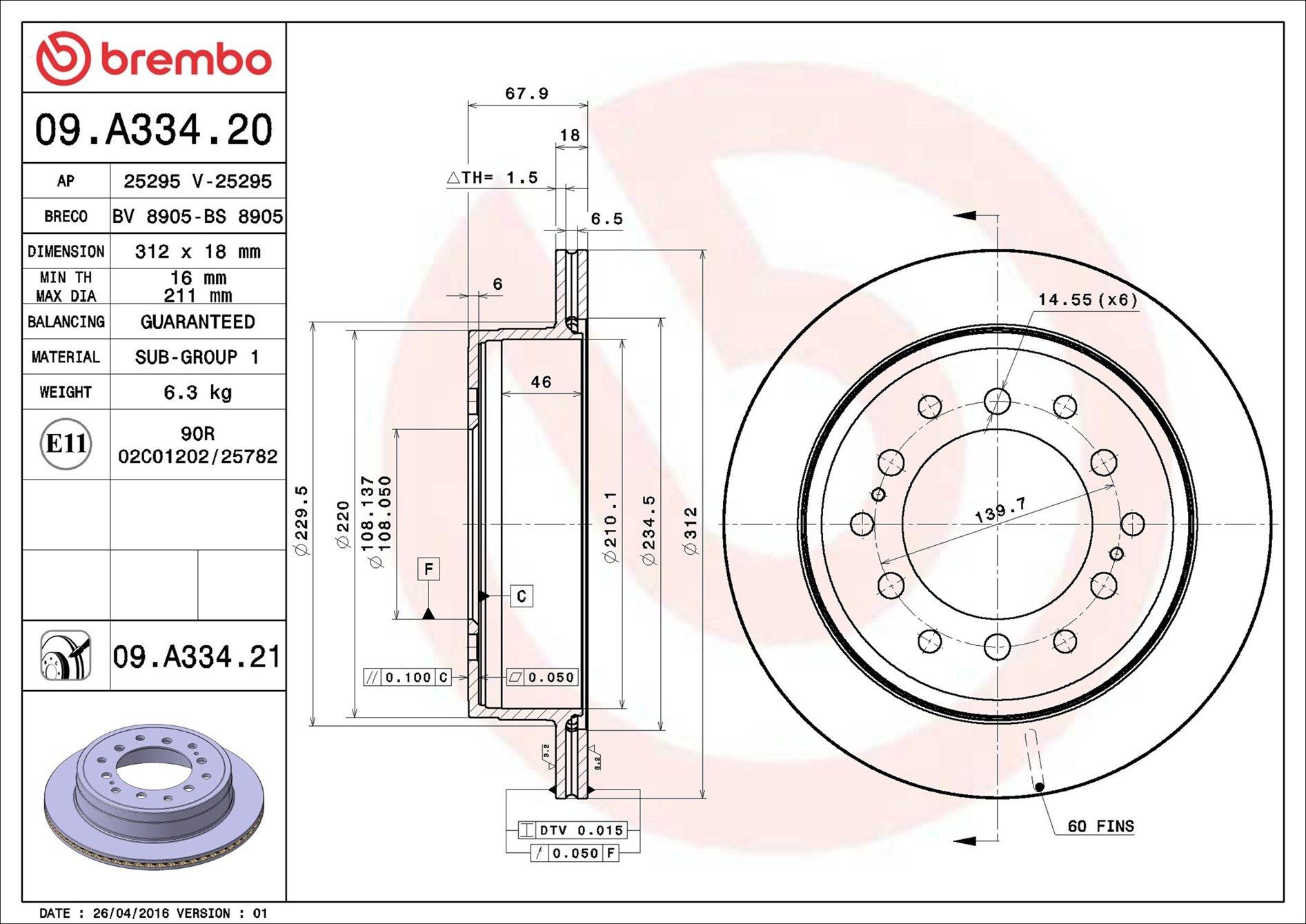 Disco do freio traseiro Brembo 09A33421 preço, a partir de 51,73 USD