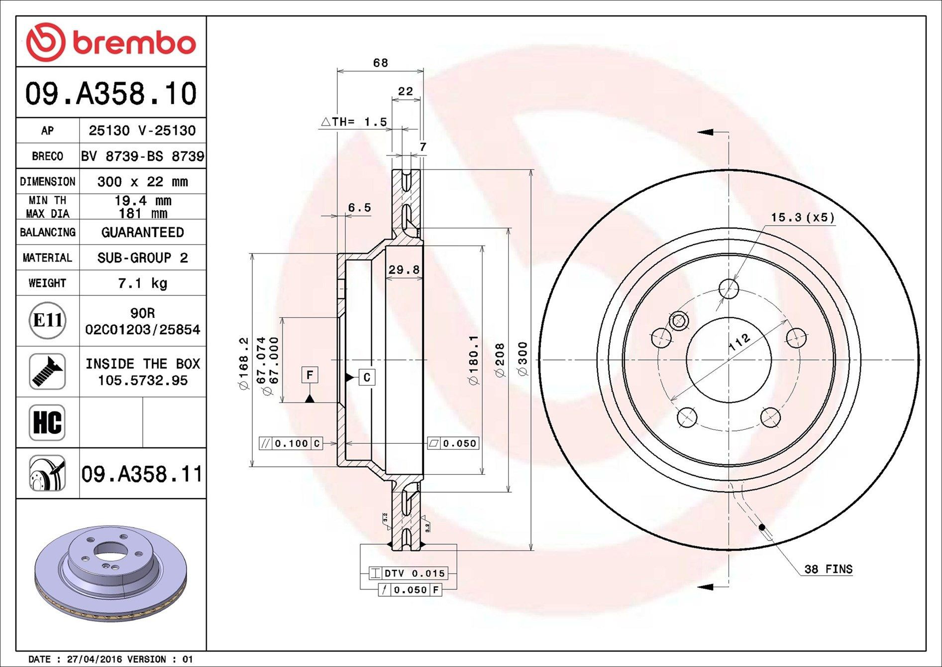 Disco do freio traseiro Brembo 09A35811 preço, a partir de 54,48 USD