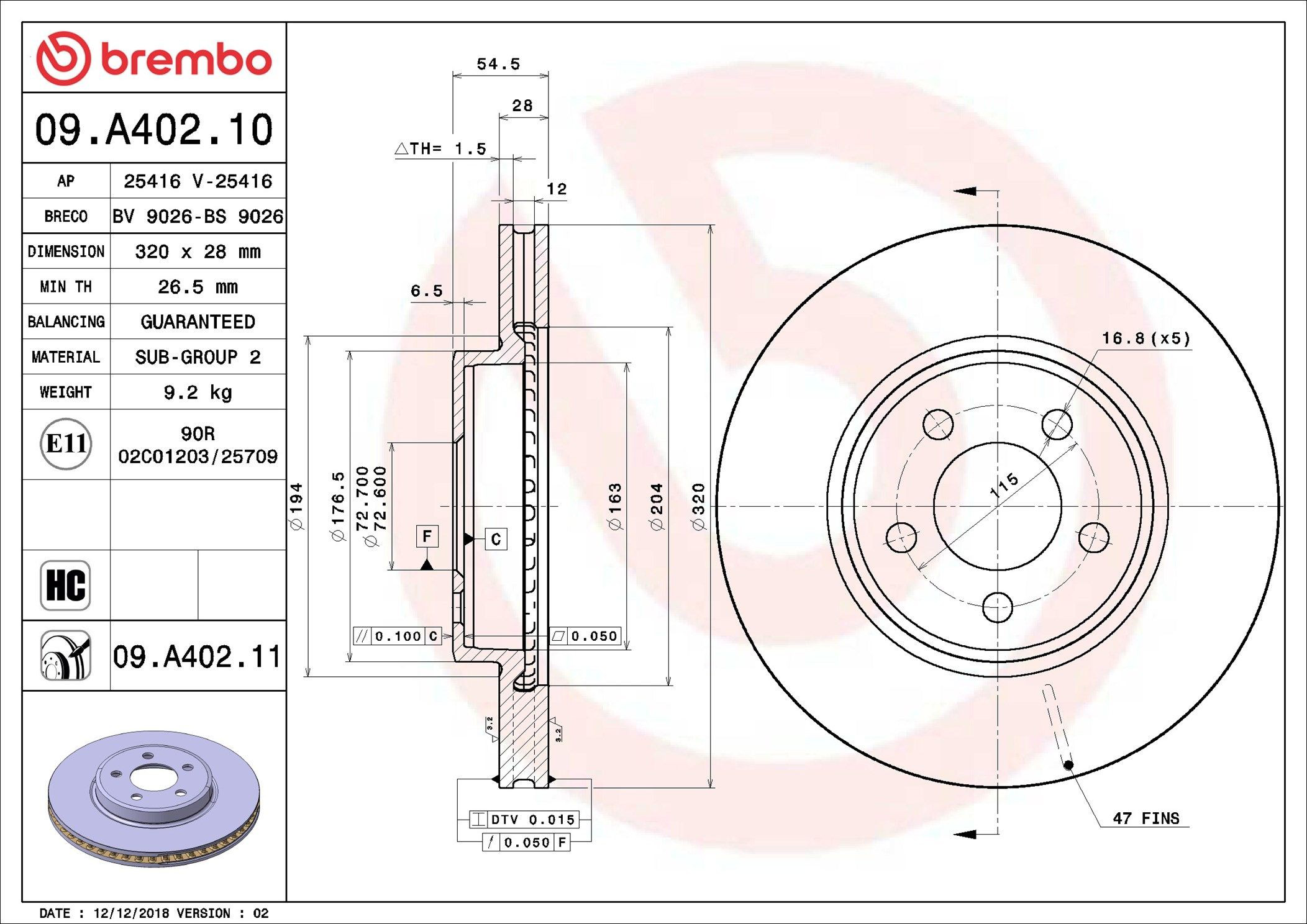 Disco do freio dianteiro 09A40211 Brembo