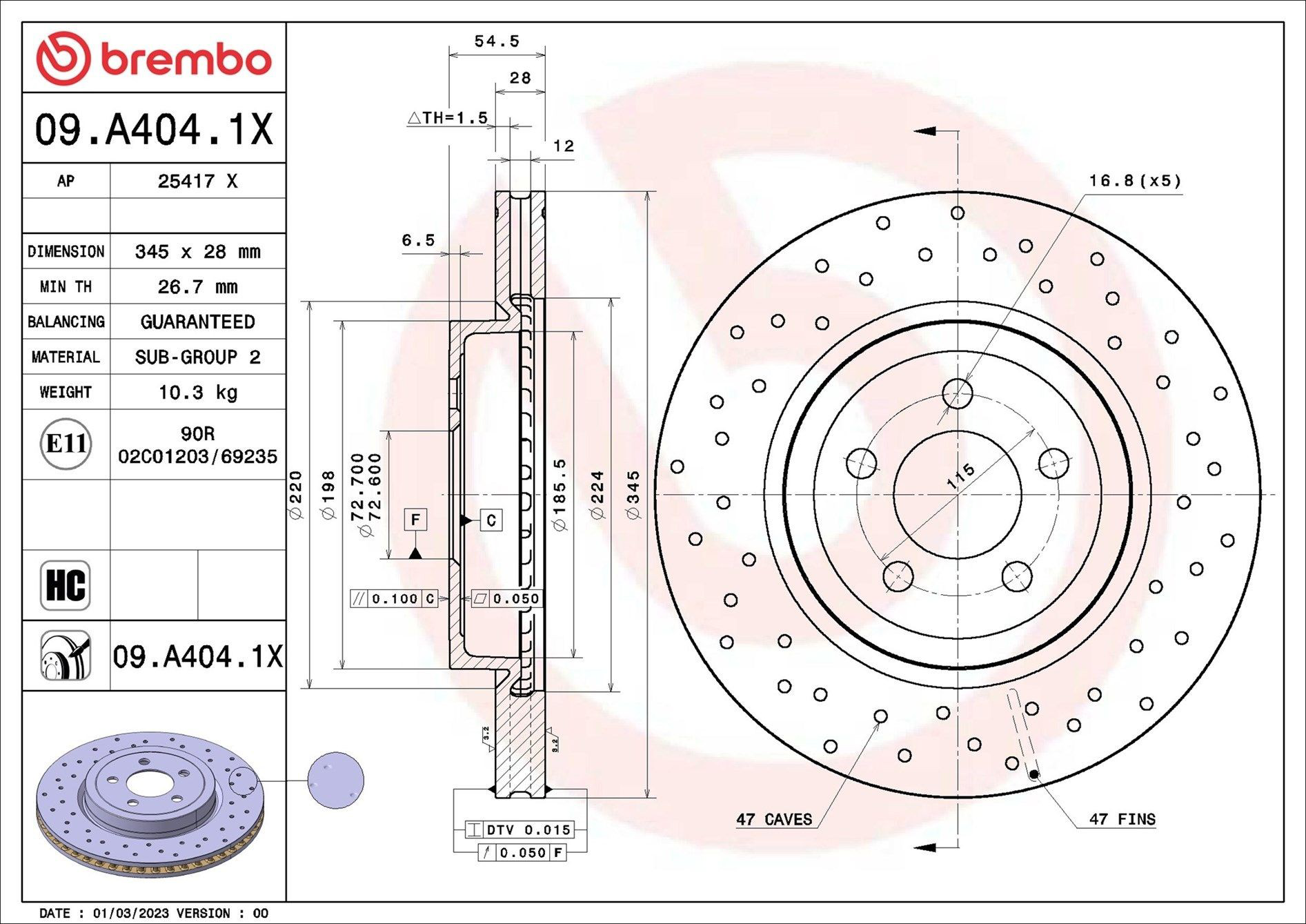 09A4041X Brembo Disco do freio dianteiro