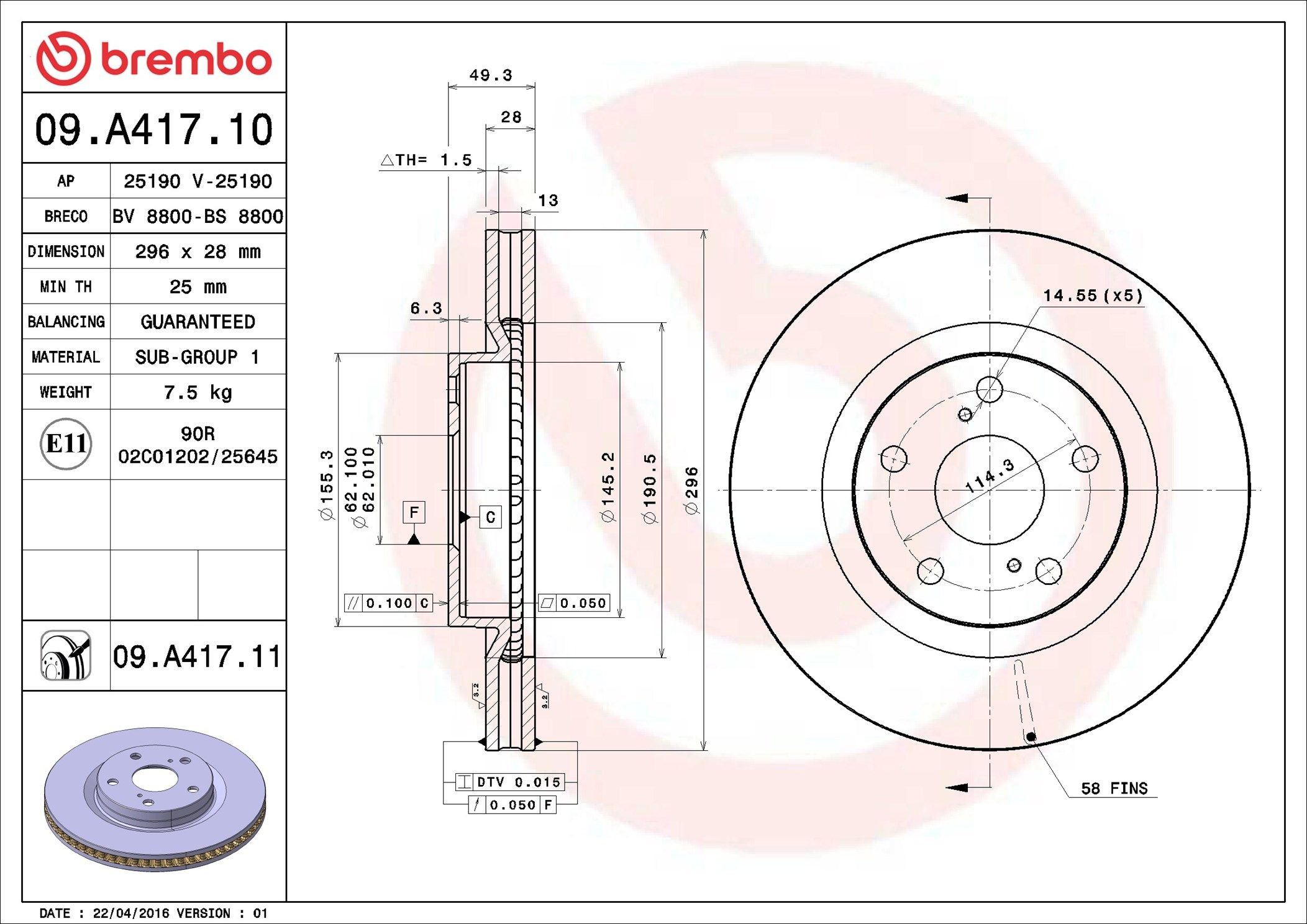 09A41711 Brembo Disco do freio dianteiro