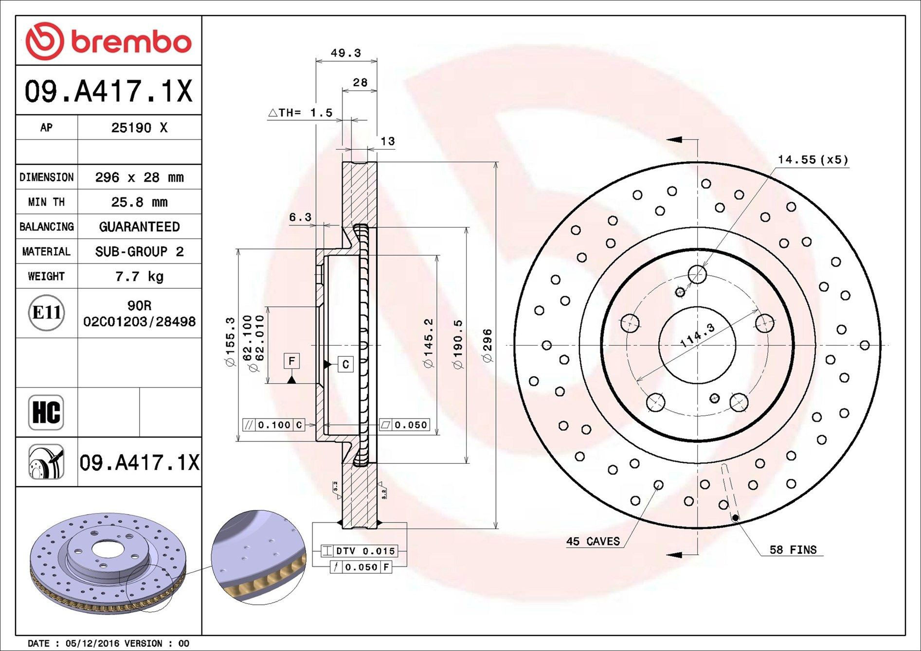 Disco do freio dianteiro Brembo 09A4171X preço, a partir de 52,09 USD