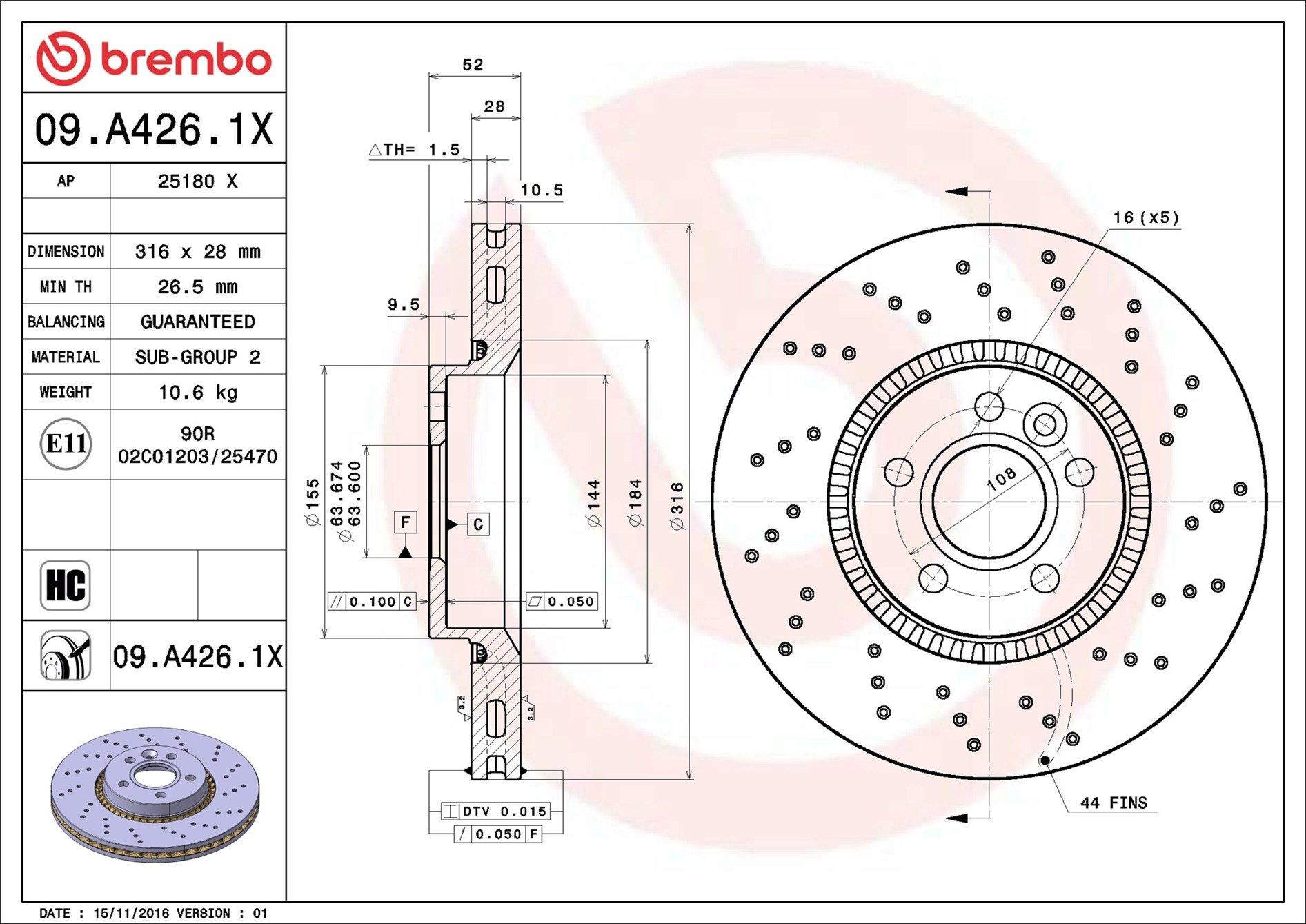 Disco do freio dianteiro Brembo 09A4261X preço, a partir de 59,39 USD