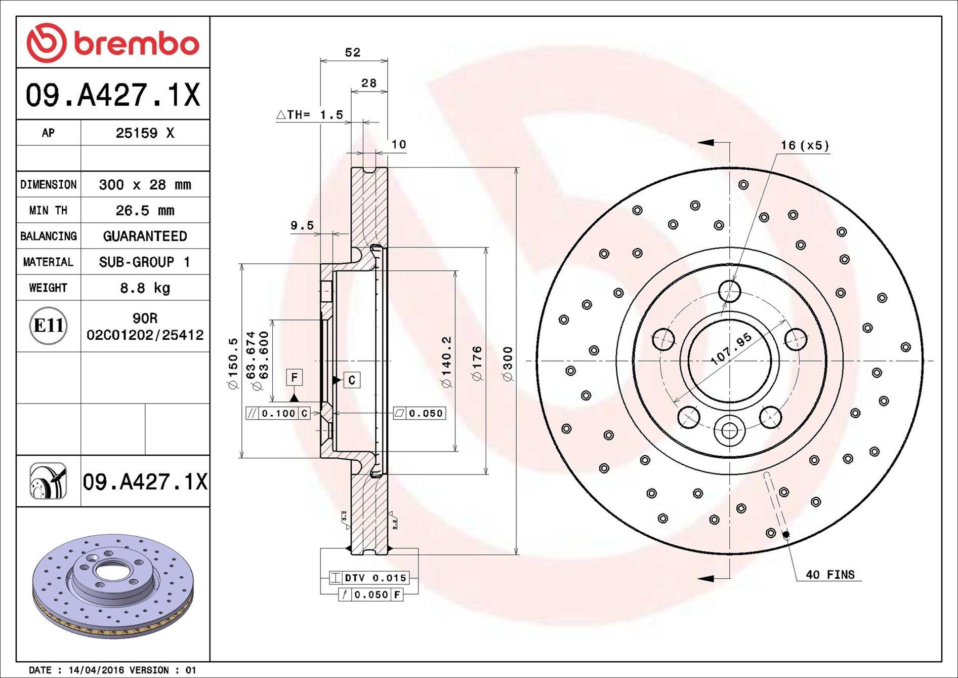 Disco do freio dianteiro Brembo 09A4271X preço, a partir de 59,01 USD