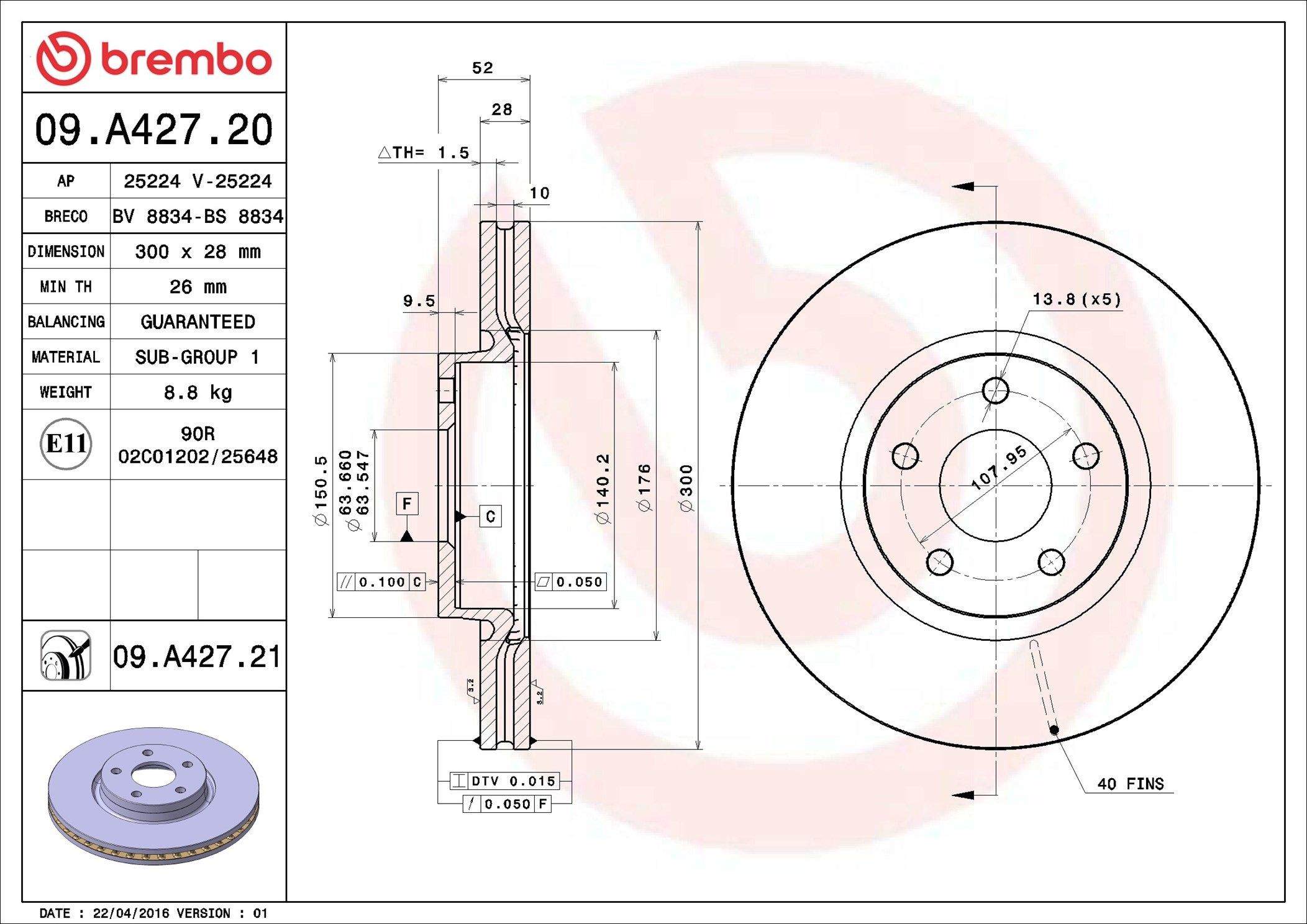 Disco do freio dianteiro Brembo 09A42721 preço, a partir de 62,99 USD