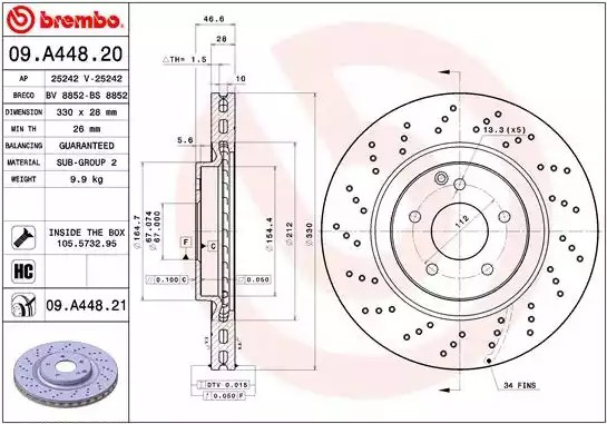 Disco do freio dianteiro Brembo 09A44821