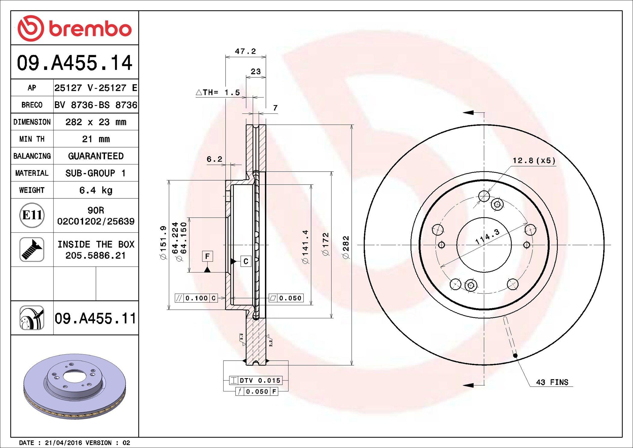 Disco do freio dianteiro Brembo 09A45514 preço, a partir de 53,97 USD