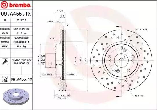 Disco do freio dianteiro 09A4551X Brembo
