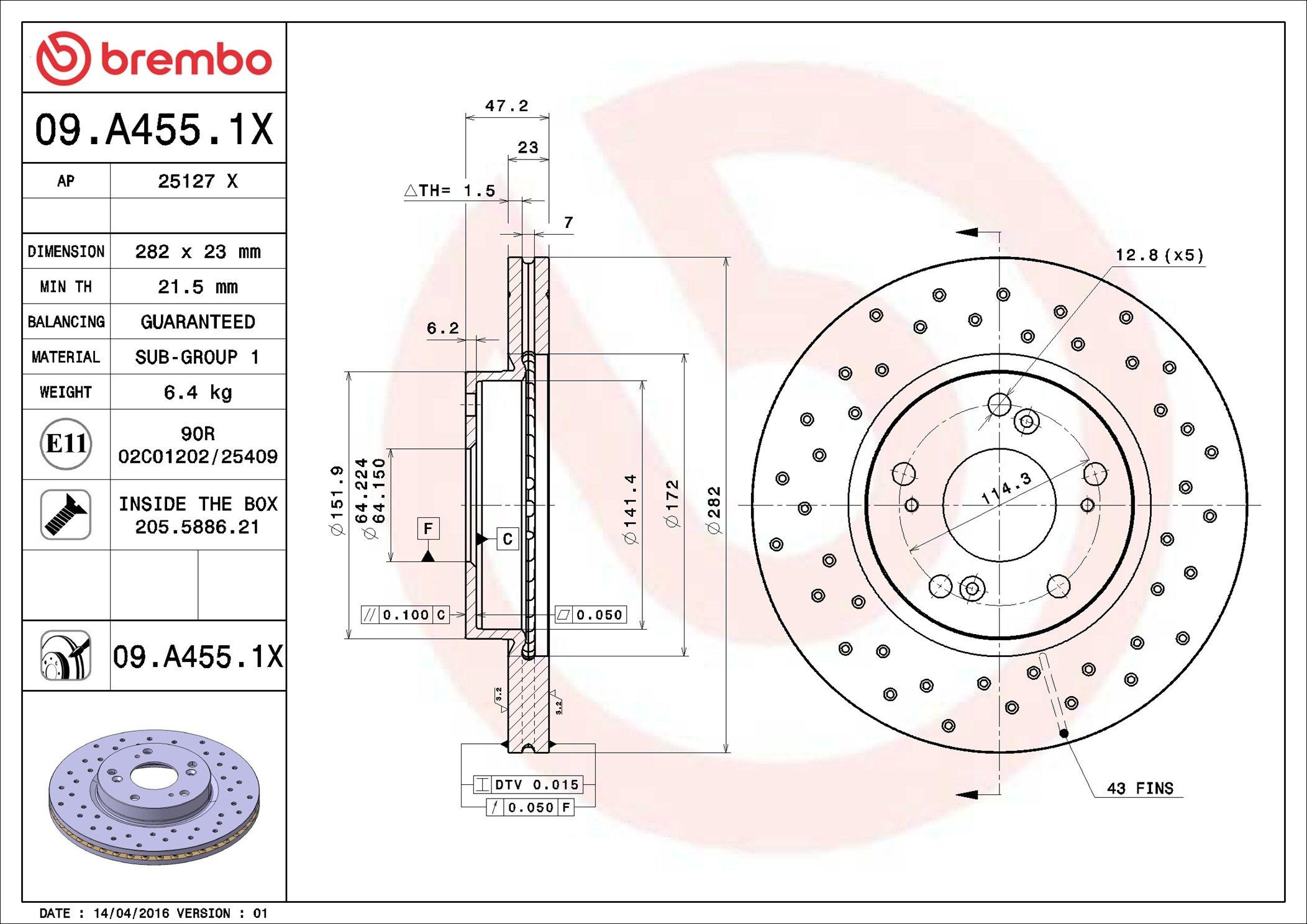 Disco do freio dianteiro Brembo 09A4551X preço, a partir de 49,15 USD