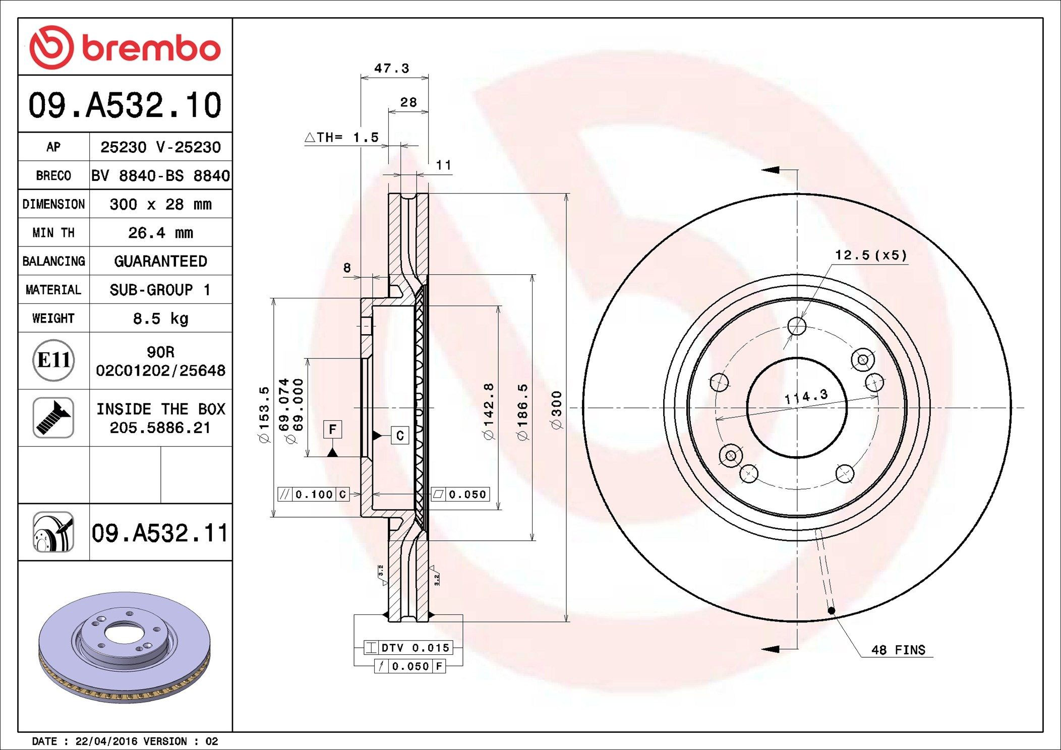 Disco do freio dianteiro Brembo 09A53211 preço, a partir de 55,16 USD