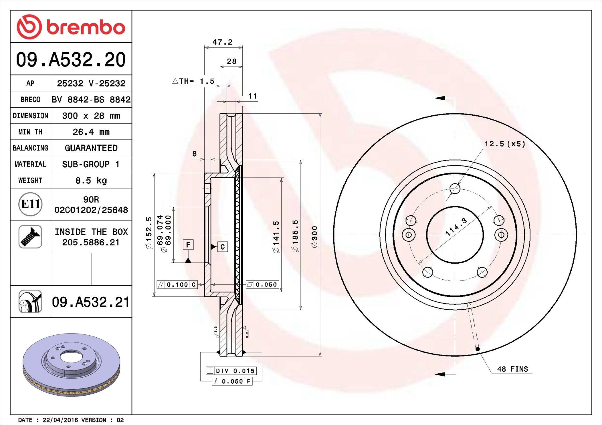 Disco do freio dianteiro Brembo 09A53220 preço, a partir de 56,17 USD