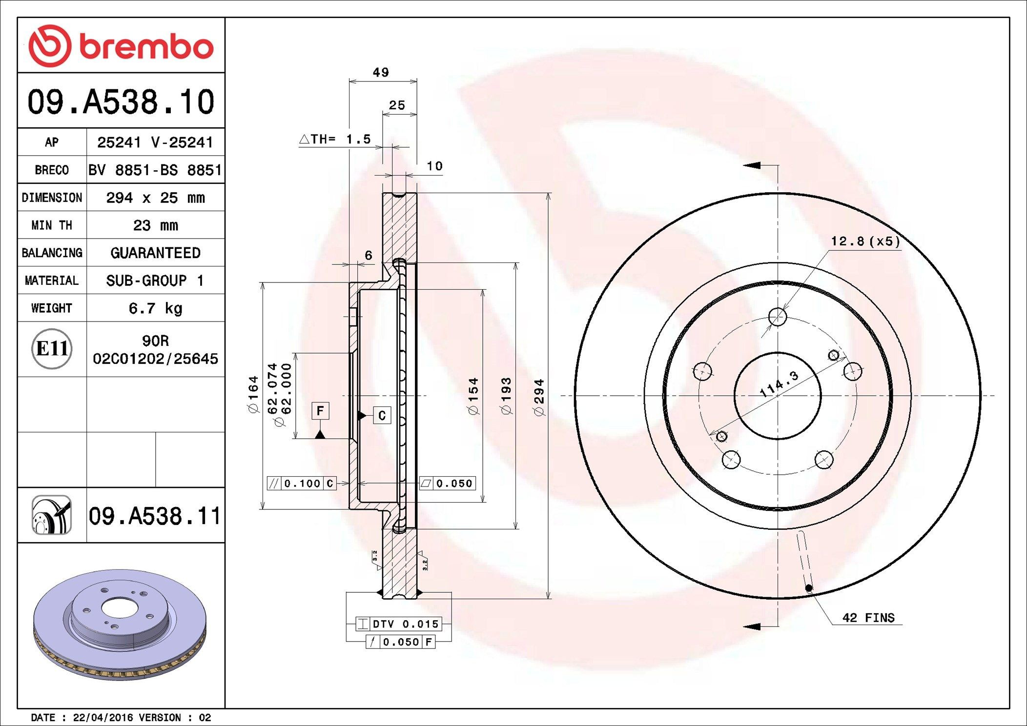 Disco do freio dianteiro Brembo 09A53810 preço, a partir de 50,94 USD