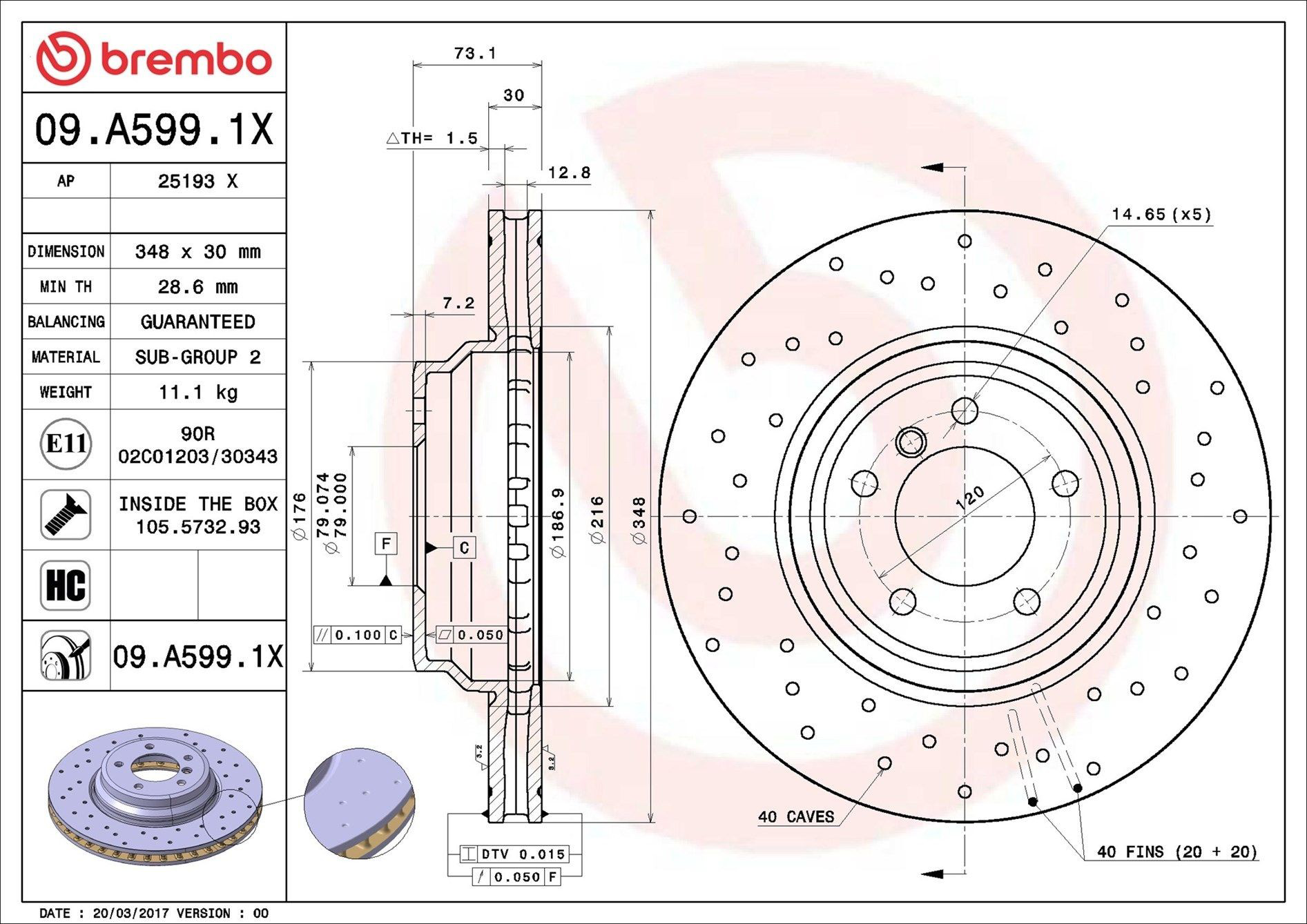 Compre 09A5991X Brembo Disco do freio dianteiro