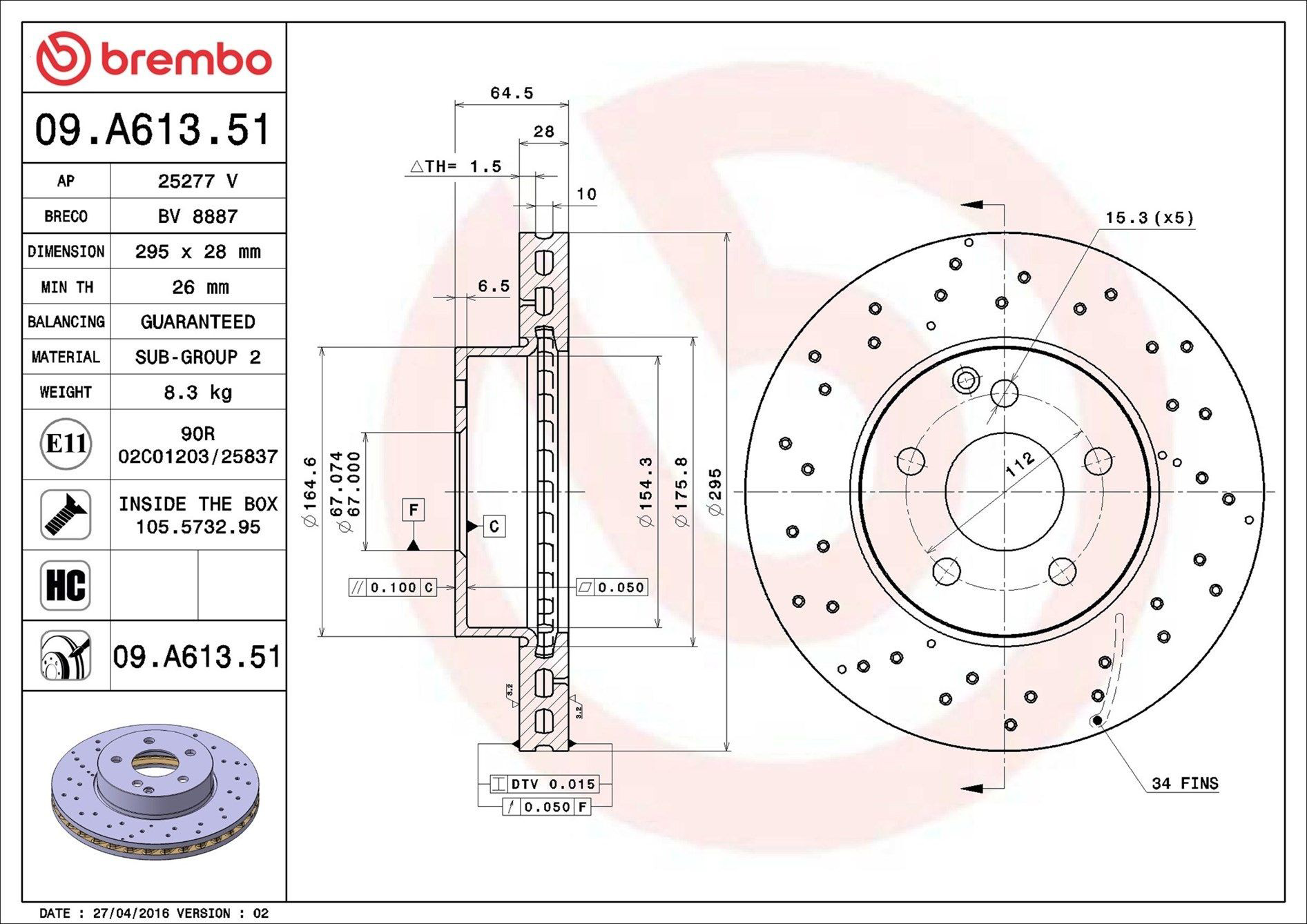 09A61351 Brembo Disco do freio dianteiro