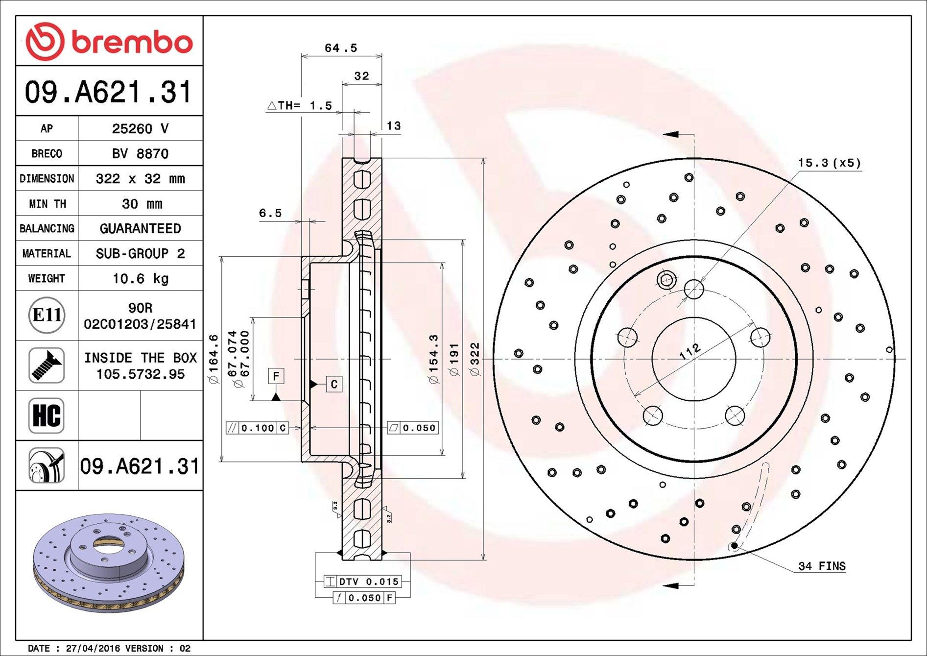 Disco do freio dianteiro Brembo 09A62131 preço, a partir de 72,13 USD