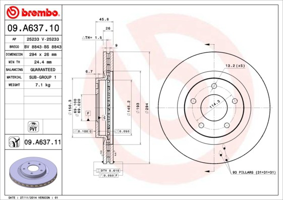Disco do freio dianteiro Brembo 09A63710 preço, a partir de 53,95 USD