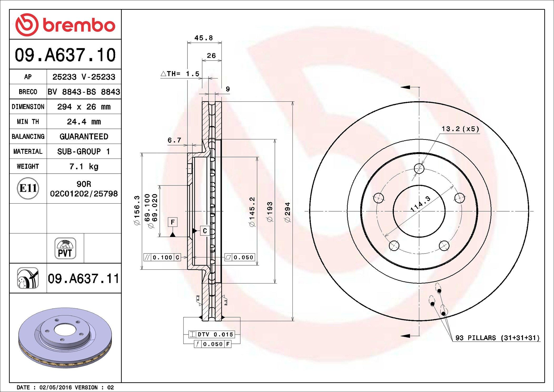 Disco do freio dianteiro 09A63710 Brembo