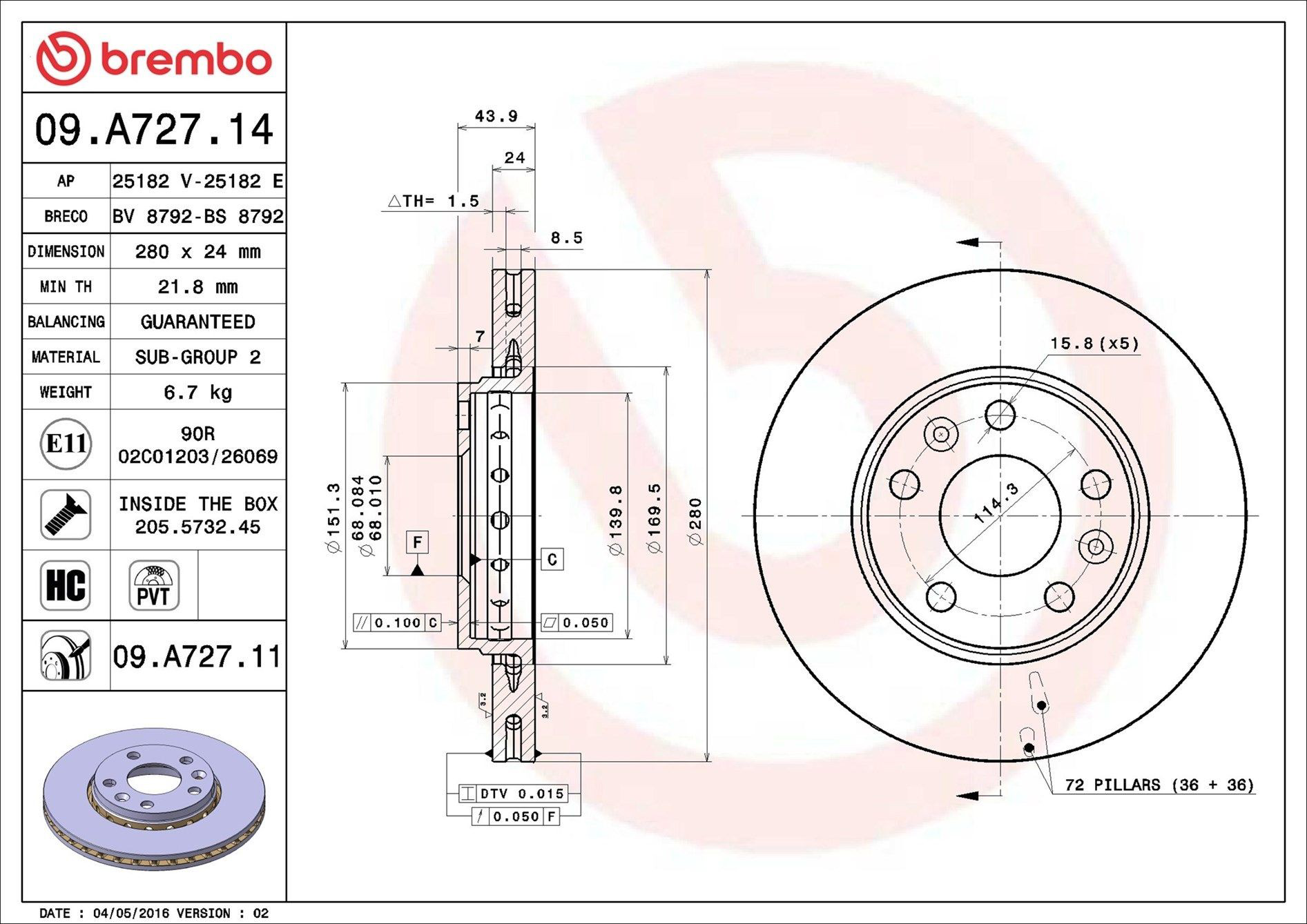 Disco do freio dianteiro Brembo 09A72714 preço, a partir de 44,27 USD