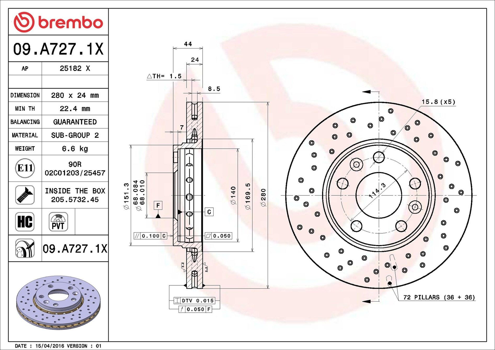 Disco do freio dianteiro Brembo 09A7271X preço, a partir de 44,34 USD