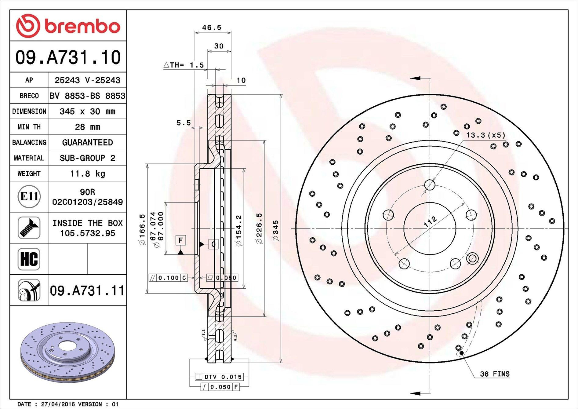 Compre 09A73111 Brembo Disco do freio dianteiro