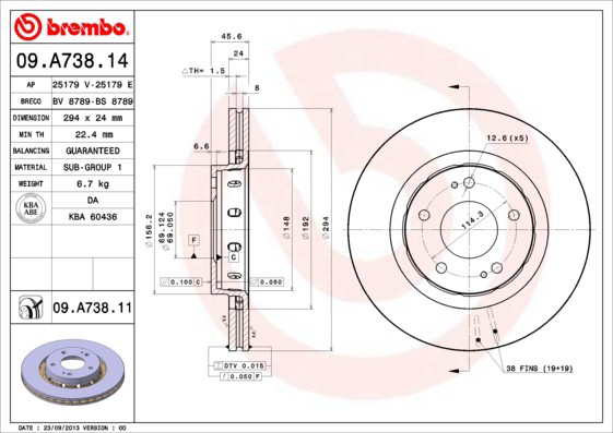 Disco do freio dianteiro 09A73811 Brembo