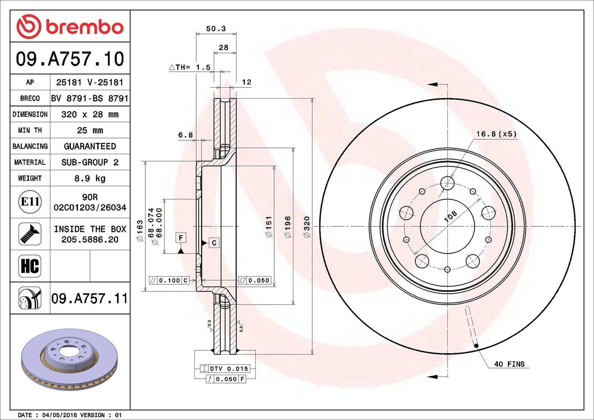 Disco do freio dianteiro Brembo 09A75711 preço, a partir de 58,69 USD