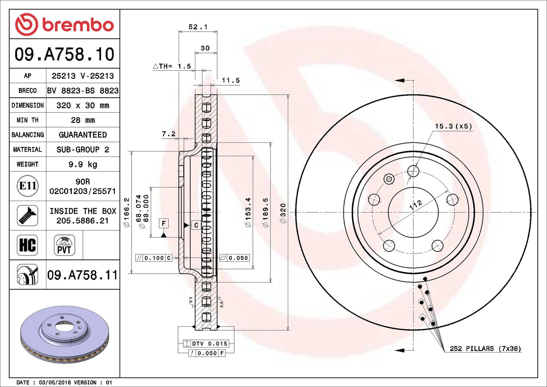 Disco do freio dianteiro Brembo 09A75811 preço, a partir de 78,64 USD