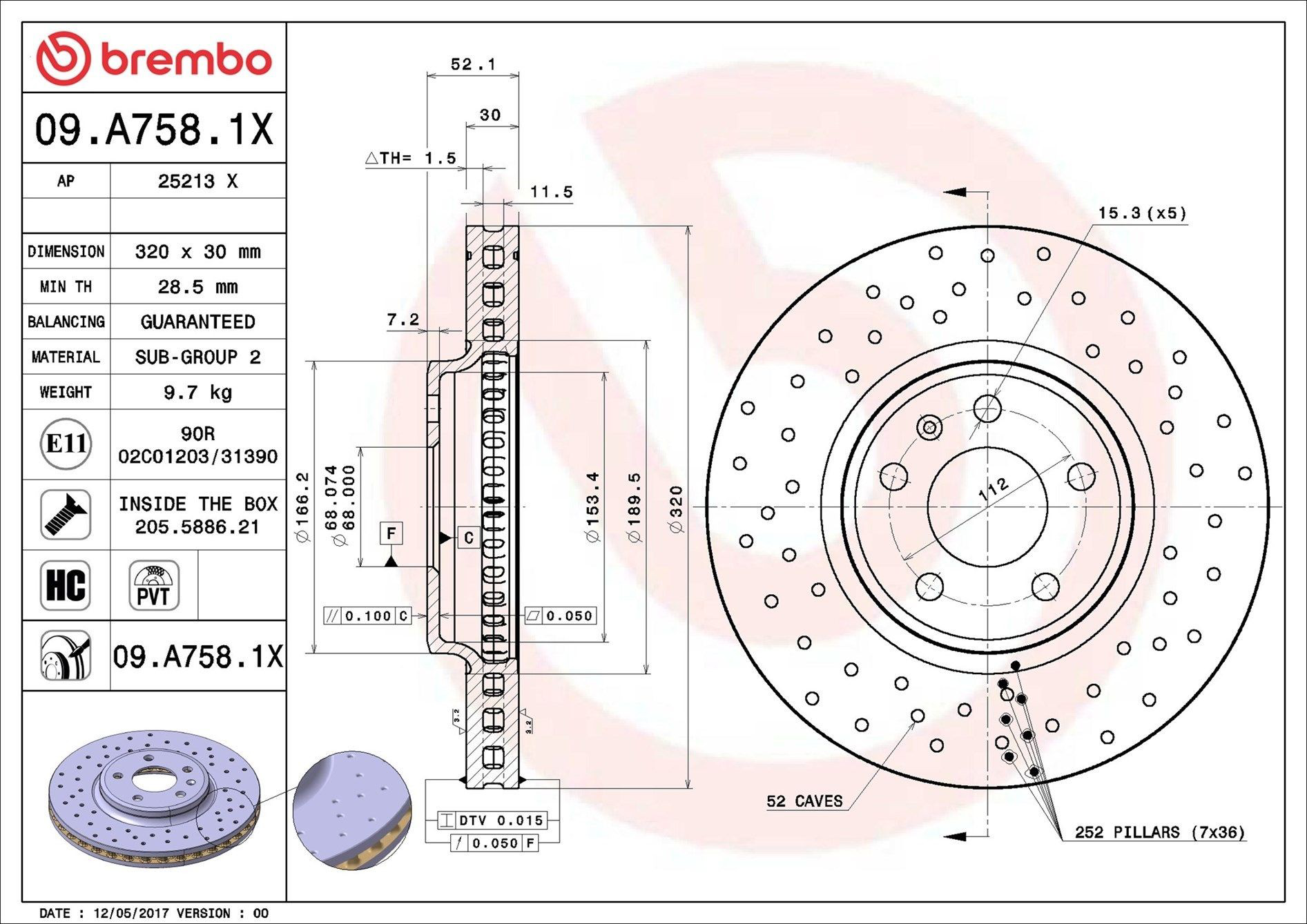 Disco do freio dianteiro Brembo 09A7581X preço, a partir de 78,64 USD
