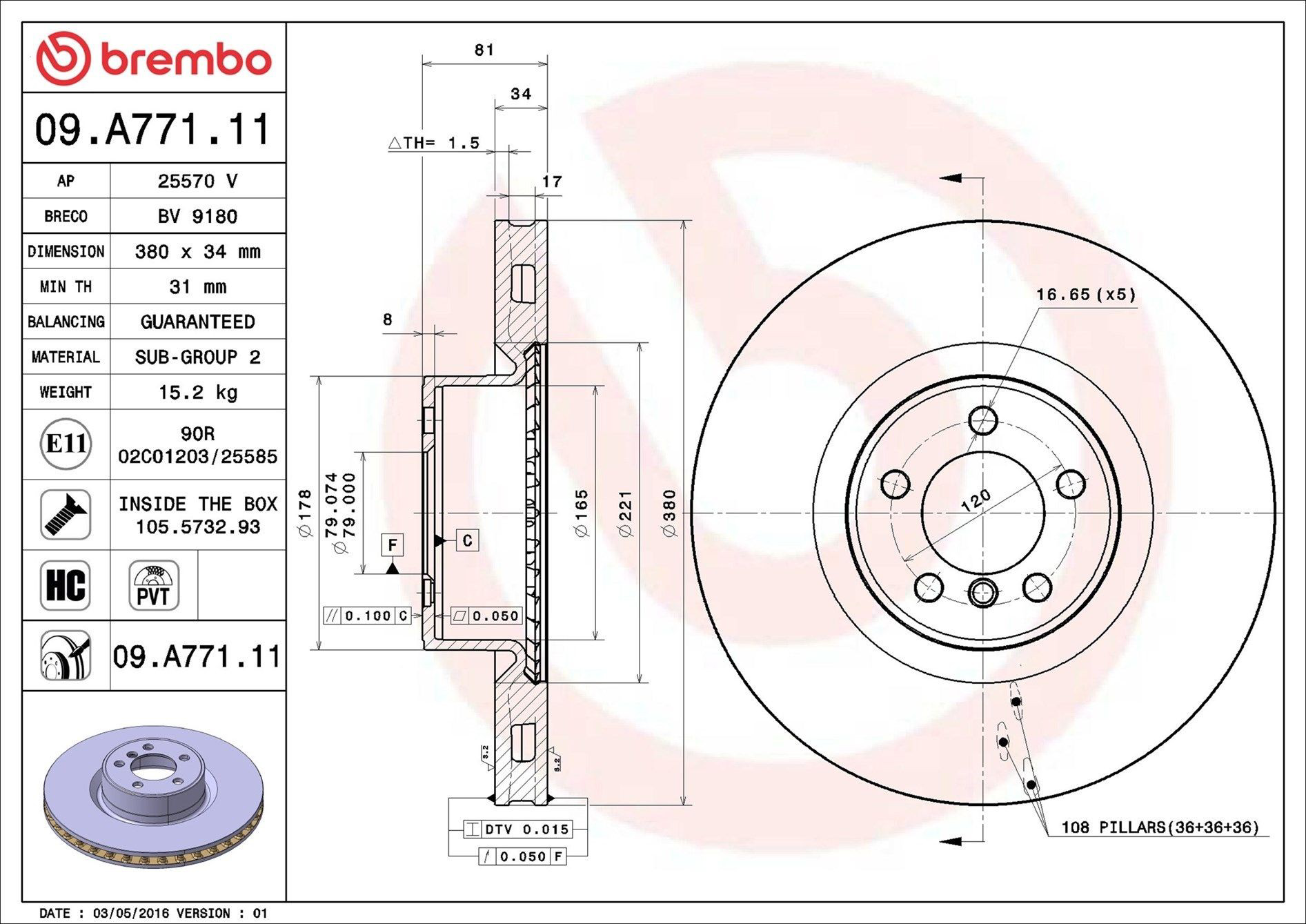 Disco do freio dianteiro Brembo 09A77111 preço, a partir de 111,52 USD